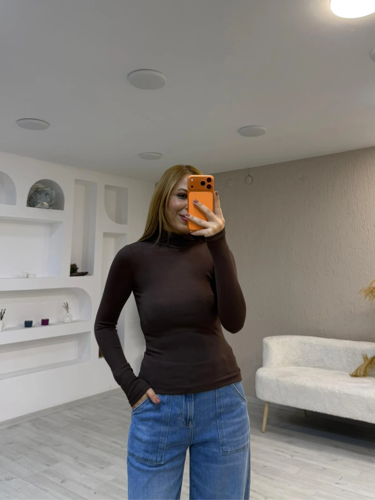 Buzi Yarım Balıkçı Bluz - Kahverengi