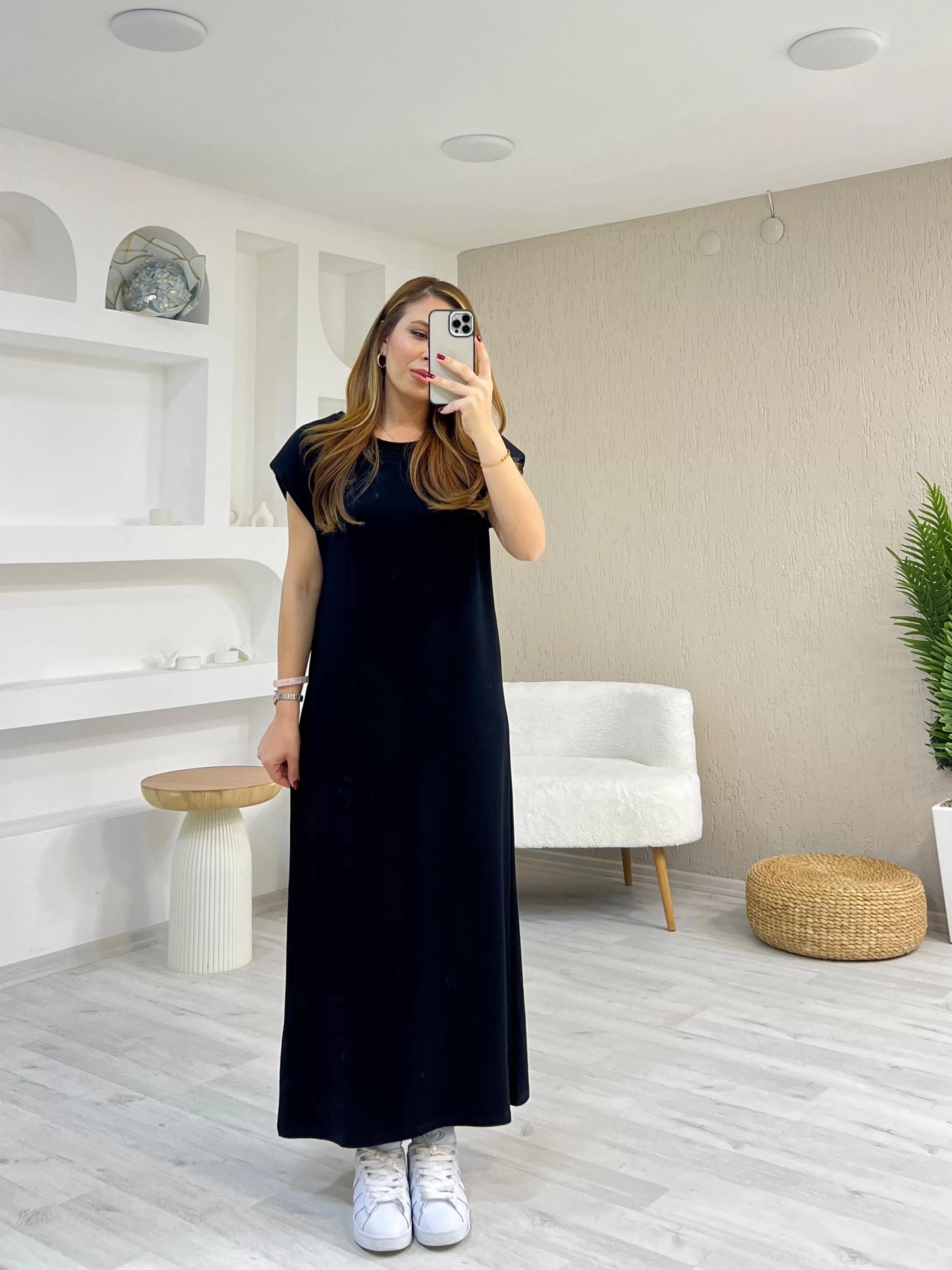Vatkalı Modal Elbise Siyah