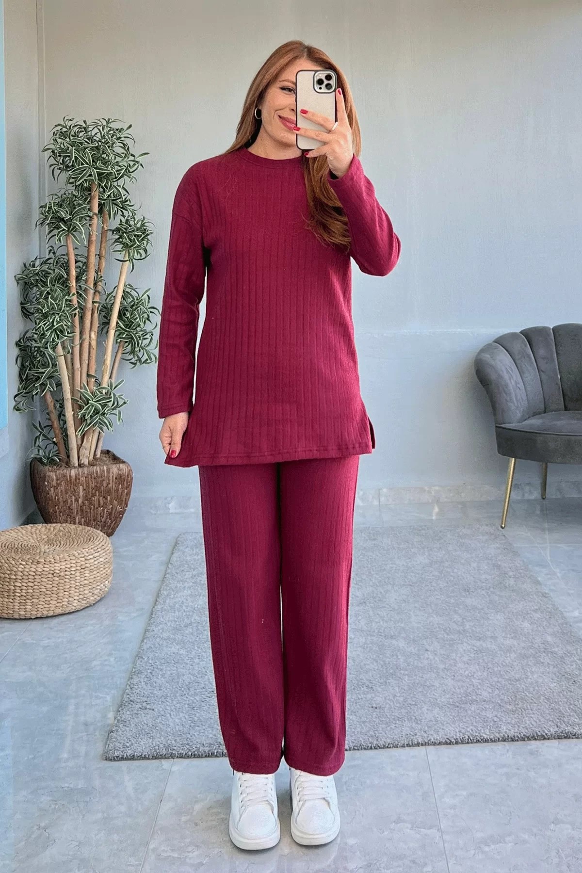 Fitilli Kaş Korse Kumaş Bordo İkili Takım