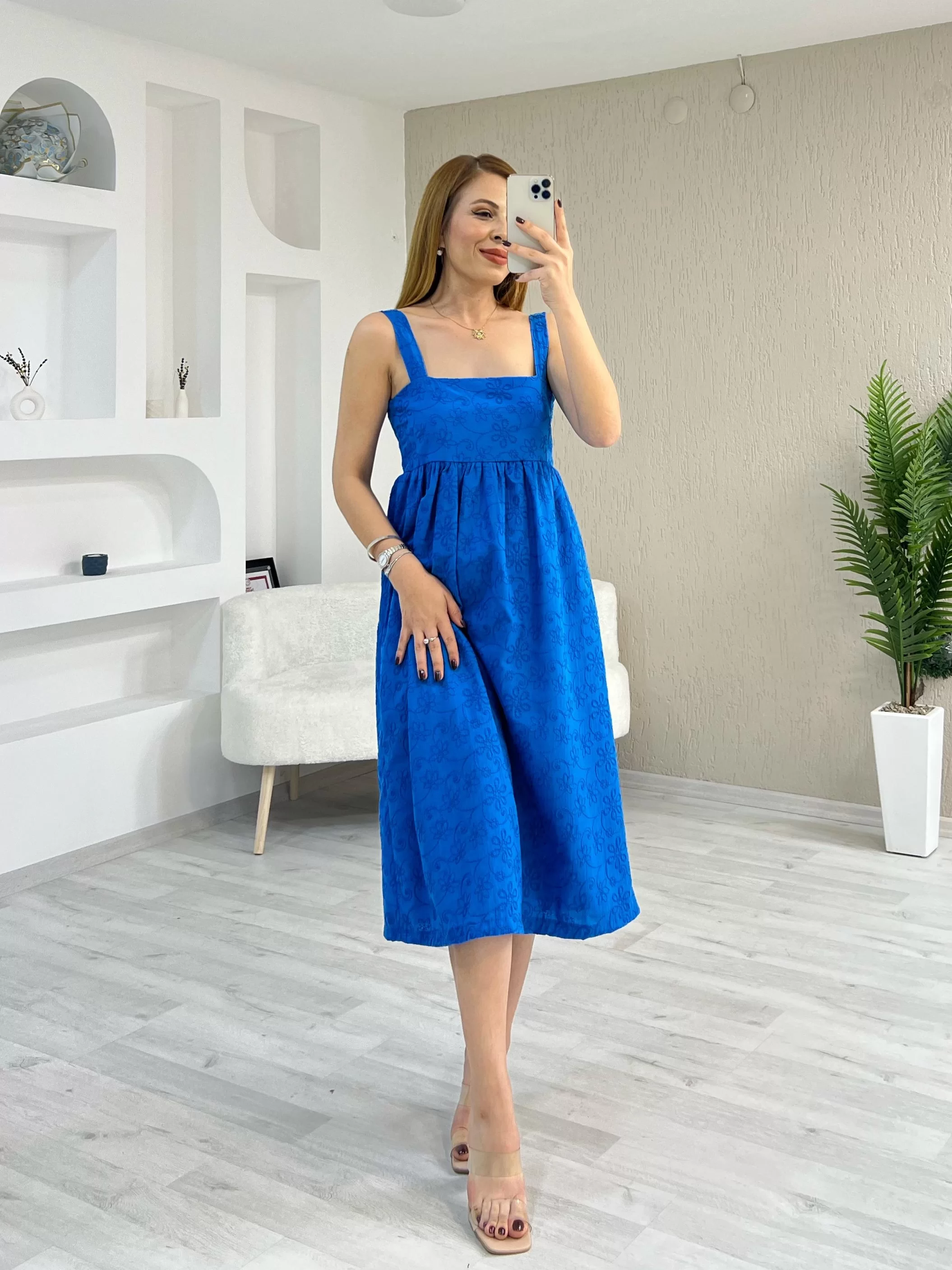 Kalın Askılı Fisto Elbise Mavi