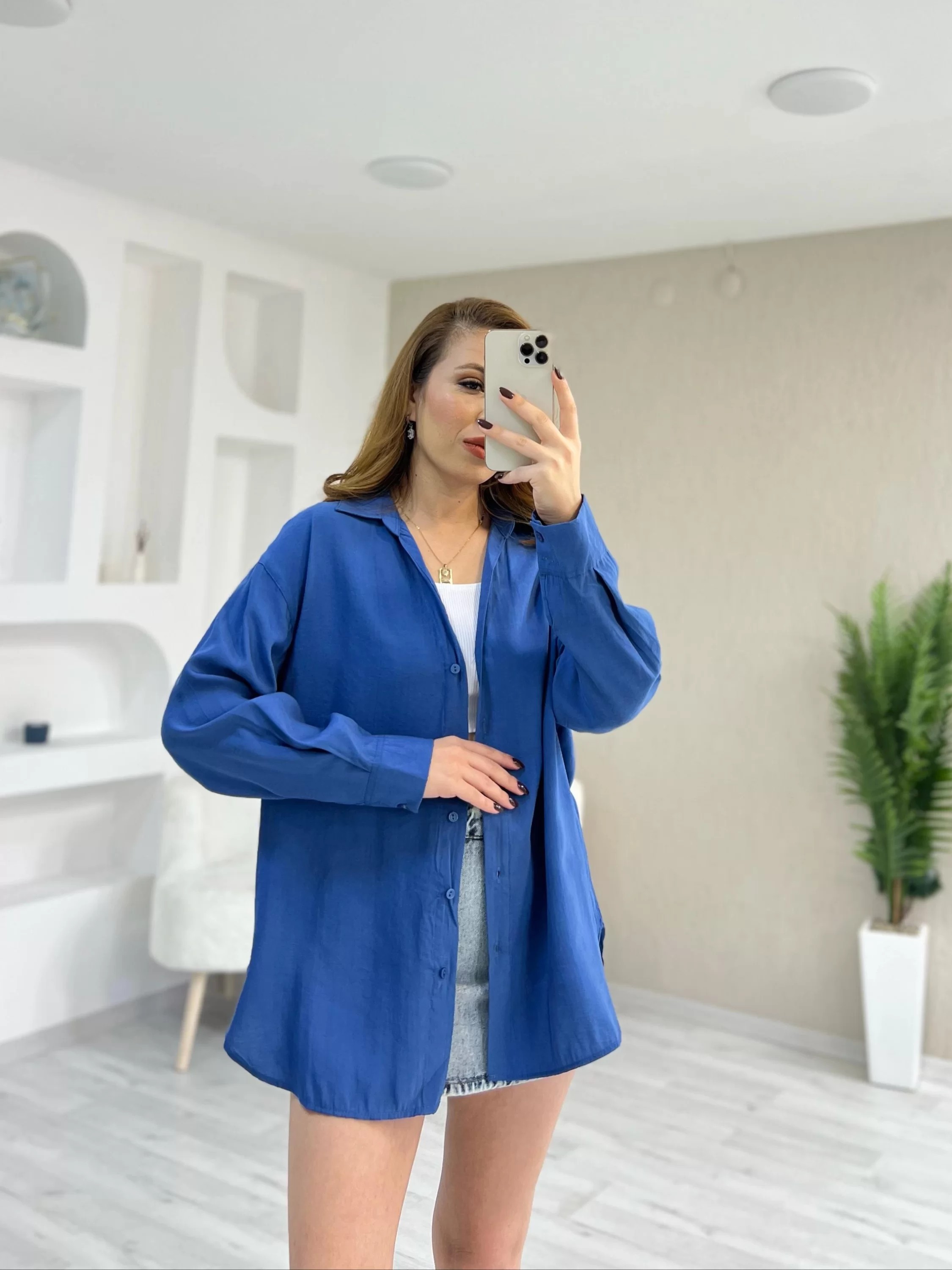 Modal Oversize Gömlek Saks Mavi