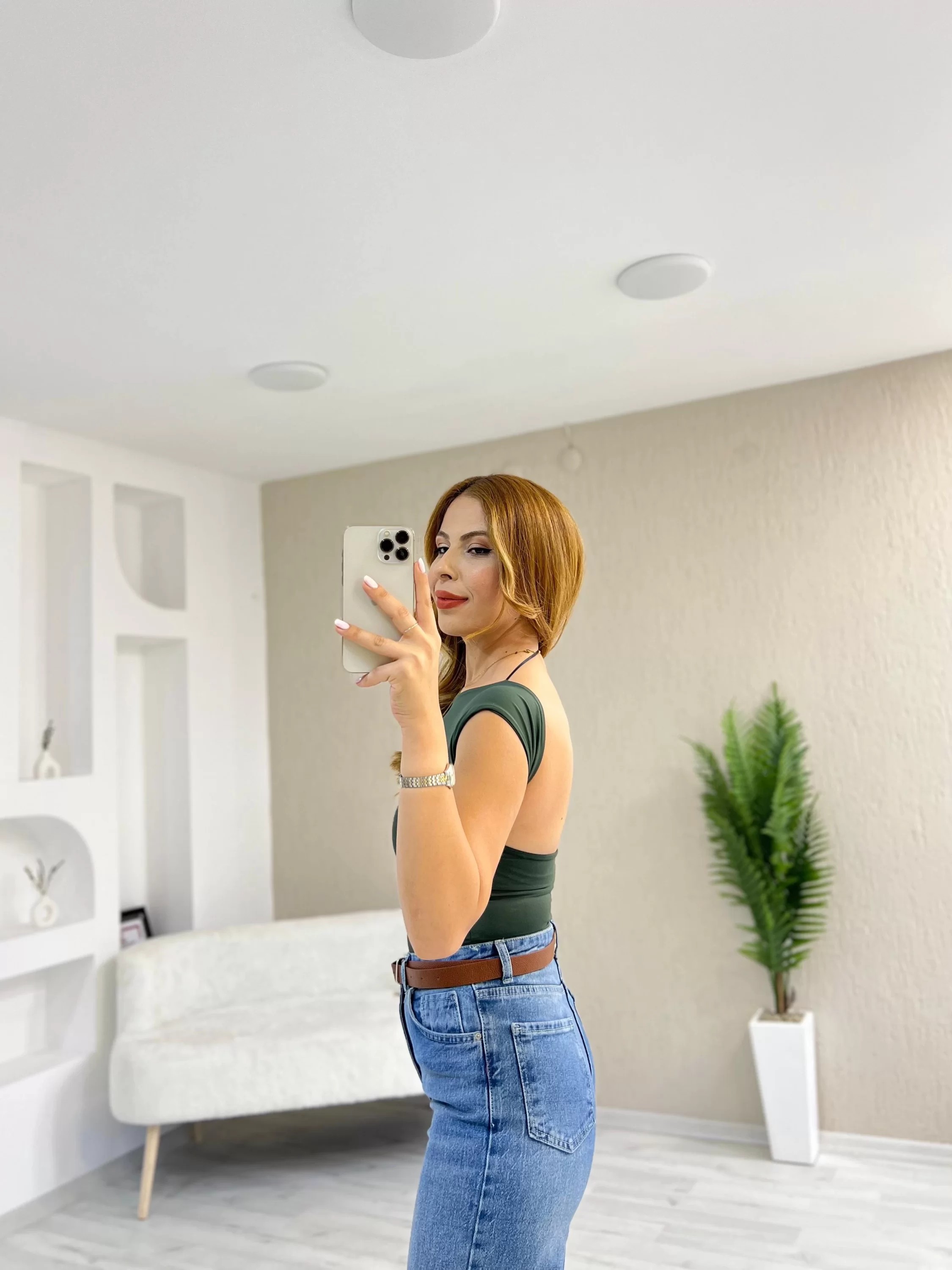 Sırt Dekolteli Sandy Kumaş Bluz Haki