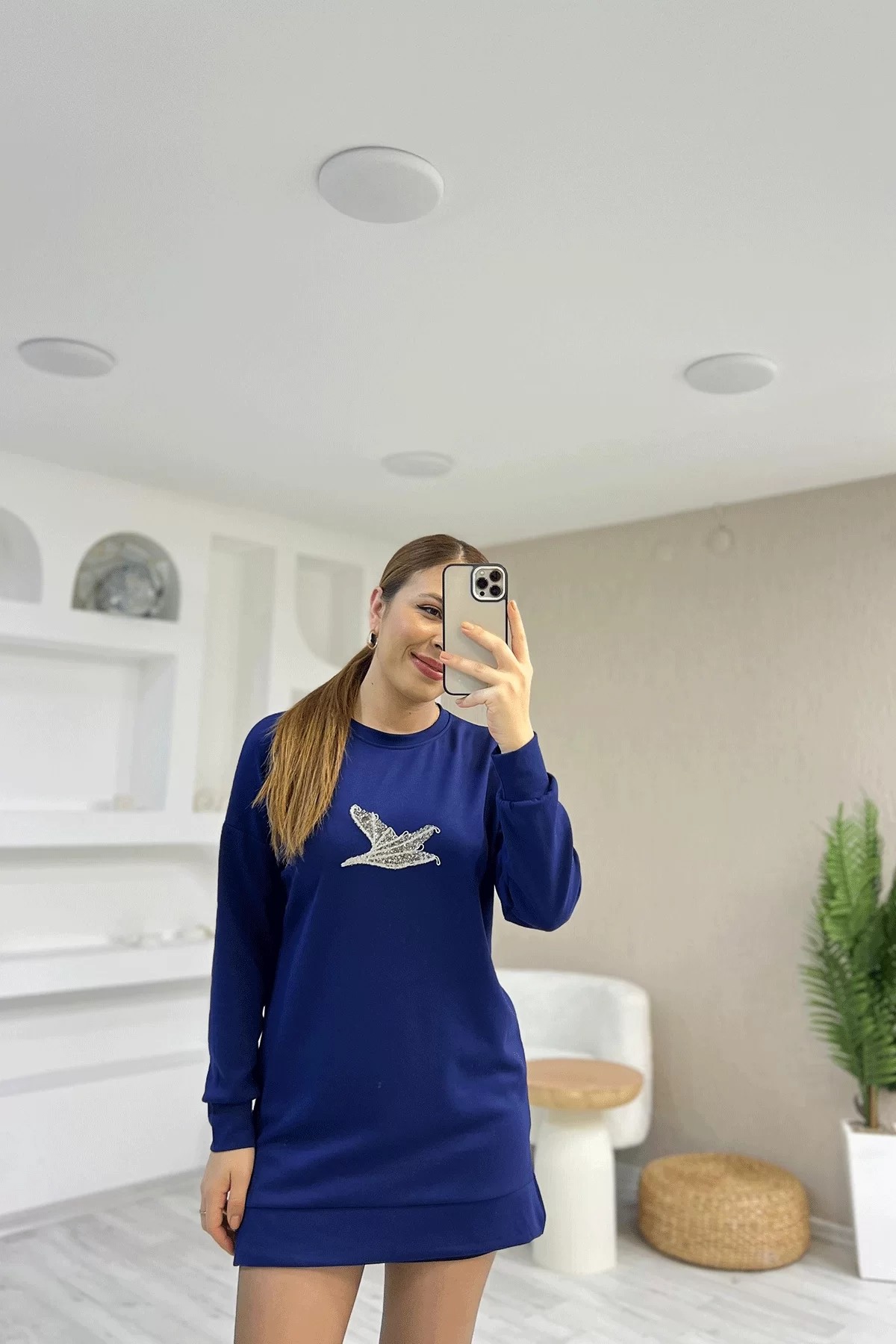 Yırtmaçlı Detaylı Beymen Mavi Sweatshirt