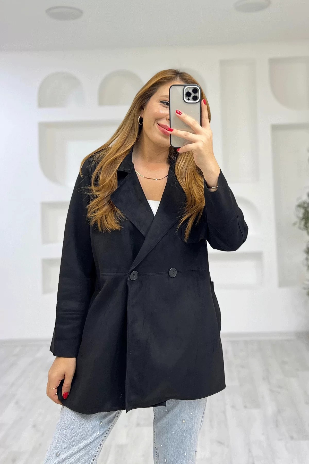 Zara Süet Siyah Trenç