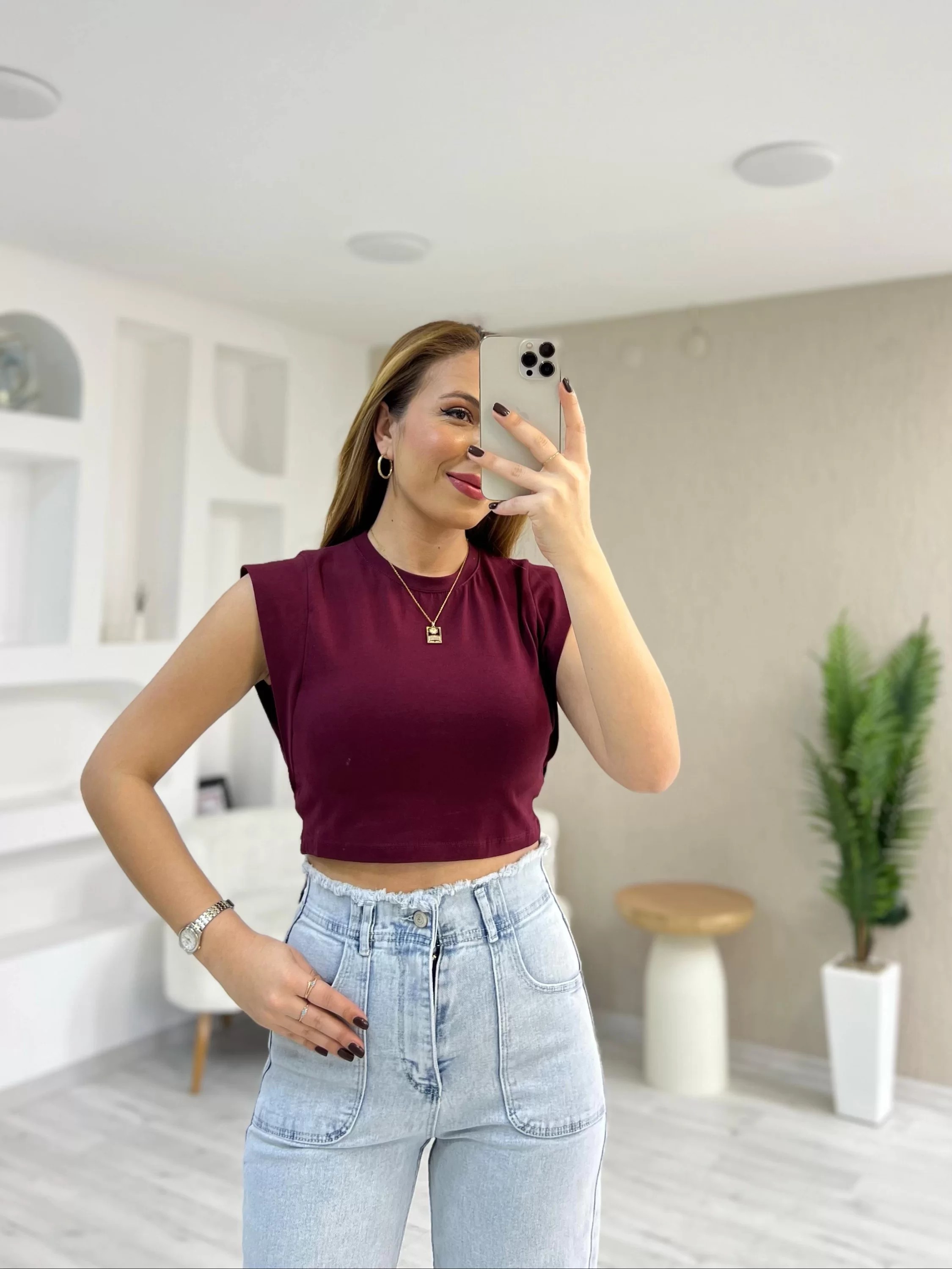 T Kol Crop Bluz Bordo