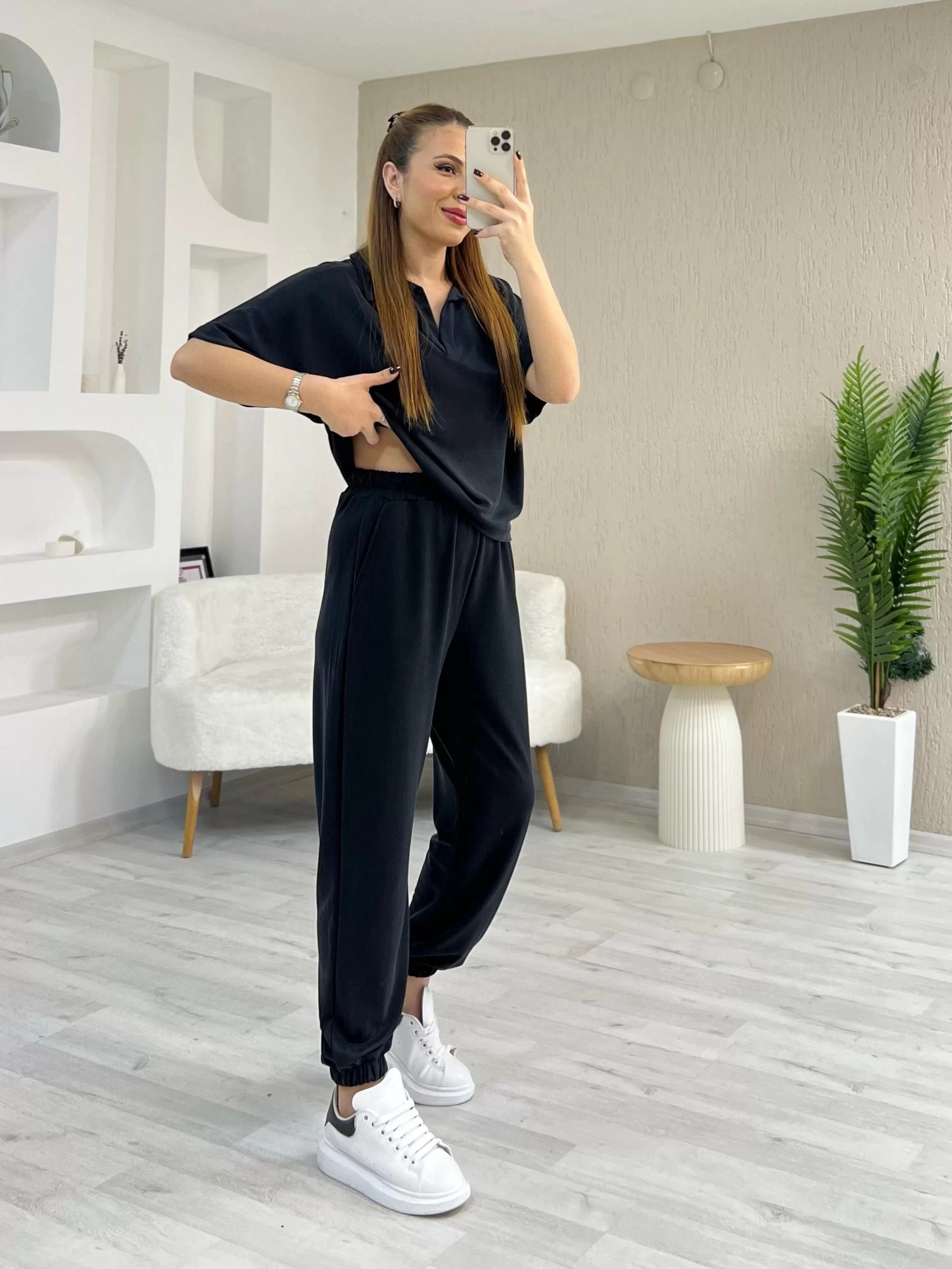 Oysho Polo Yaka Pike Takım Siyah