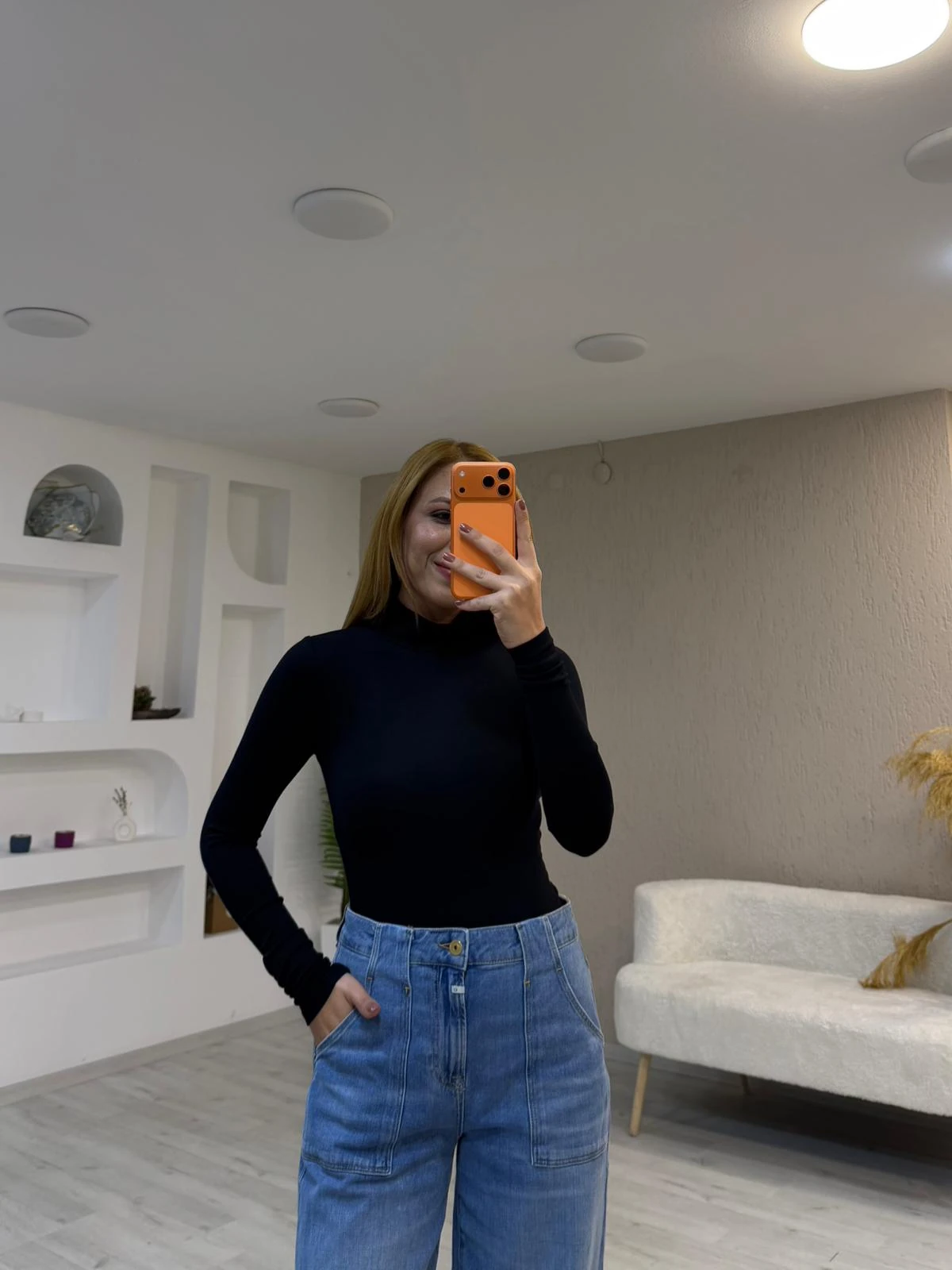 Buzi Yarım Balıkçı Bluz - Siyah