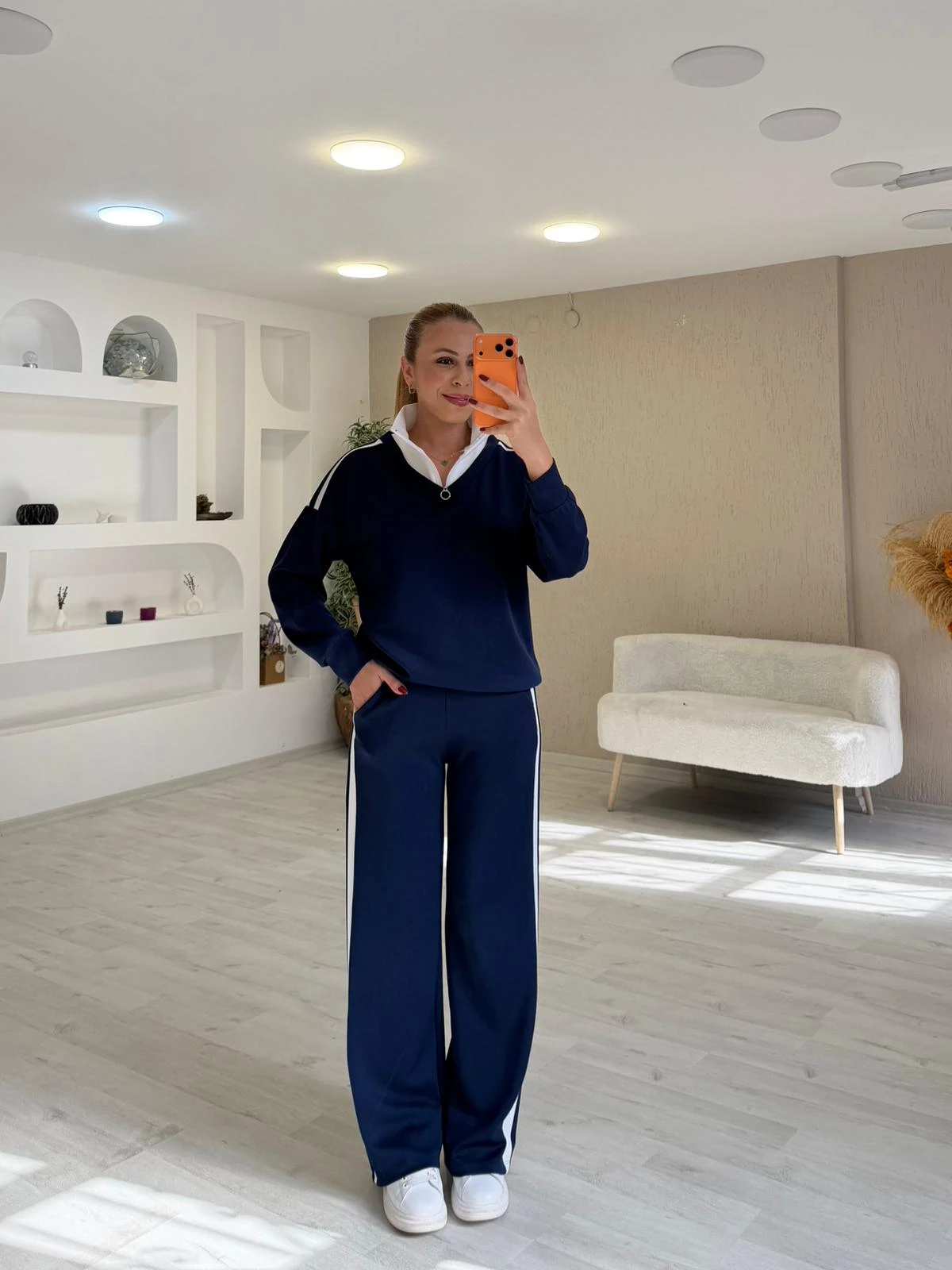 Modal Kumaş Fermuarlı Garnili Takım - Lacivert