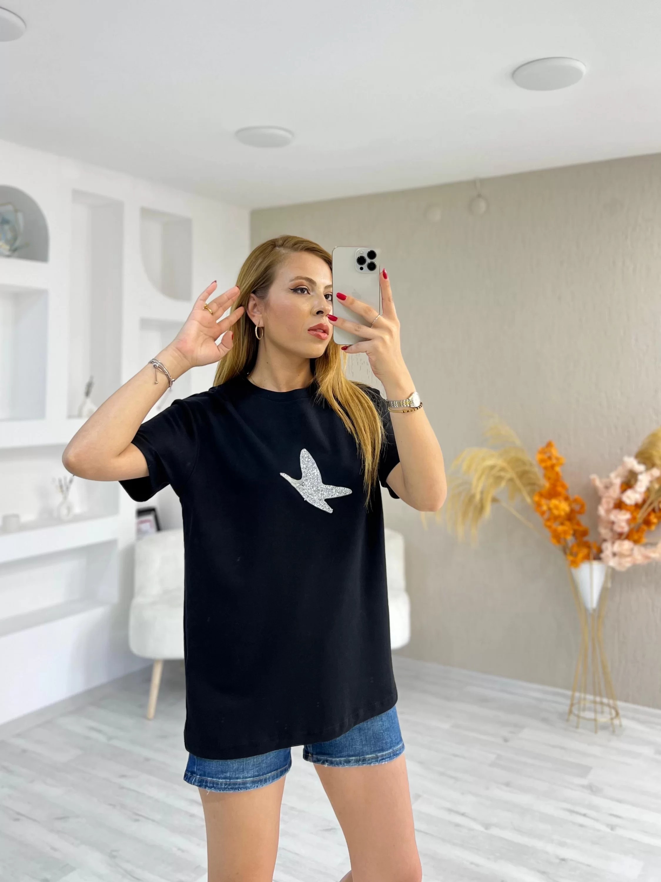 Orjinal Marka Beymen Taş Baskılı Tshirt Siyah