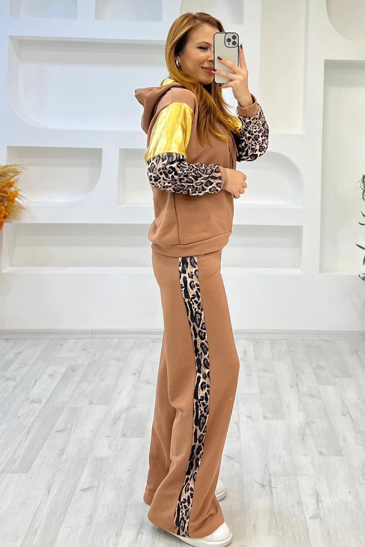 Leopar Ribanalı Kahverengi Takım