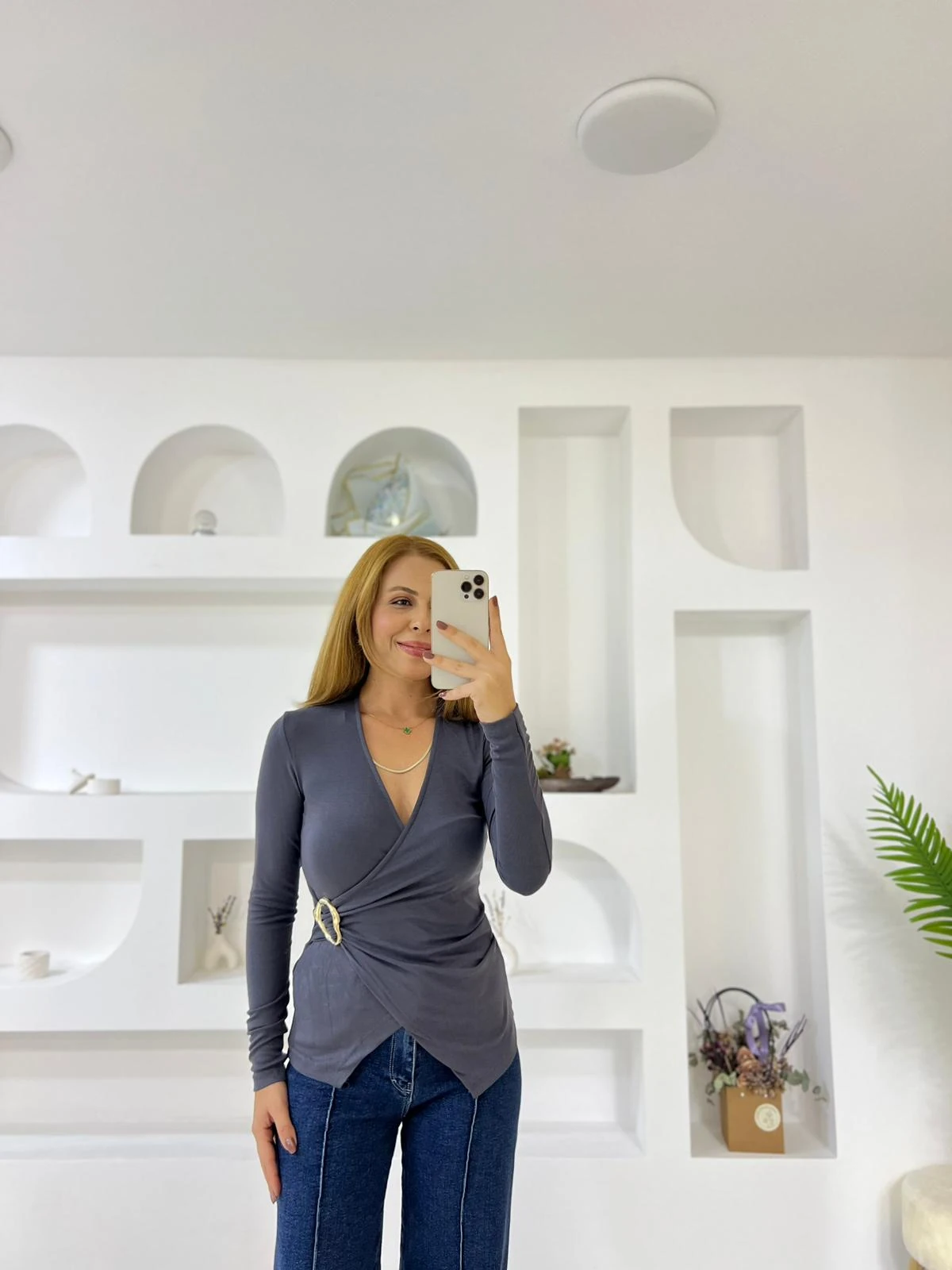 Buzi Tokalı Bluz - Antrasit