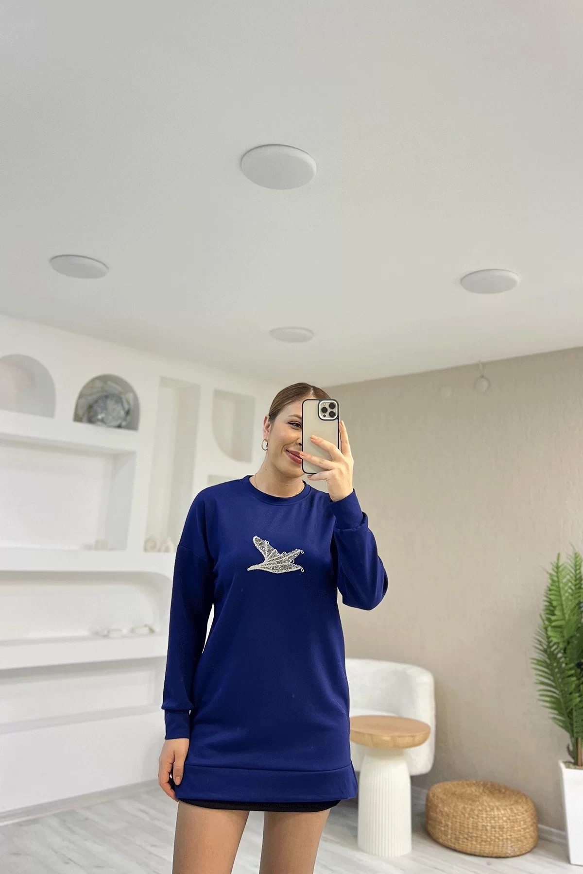 Yırtmaçlı Detaylı Beymen Mavi Sweatshirt