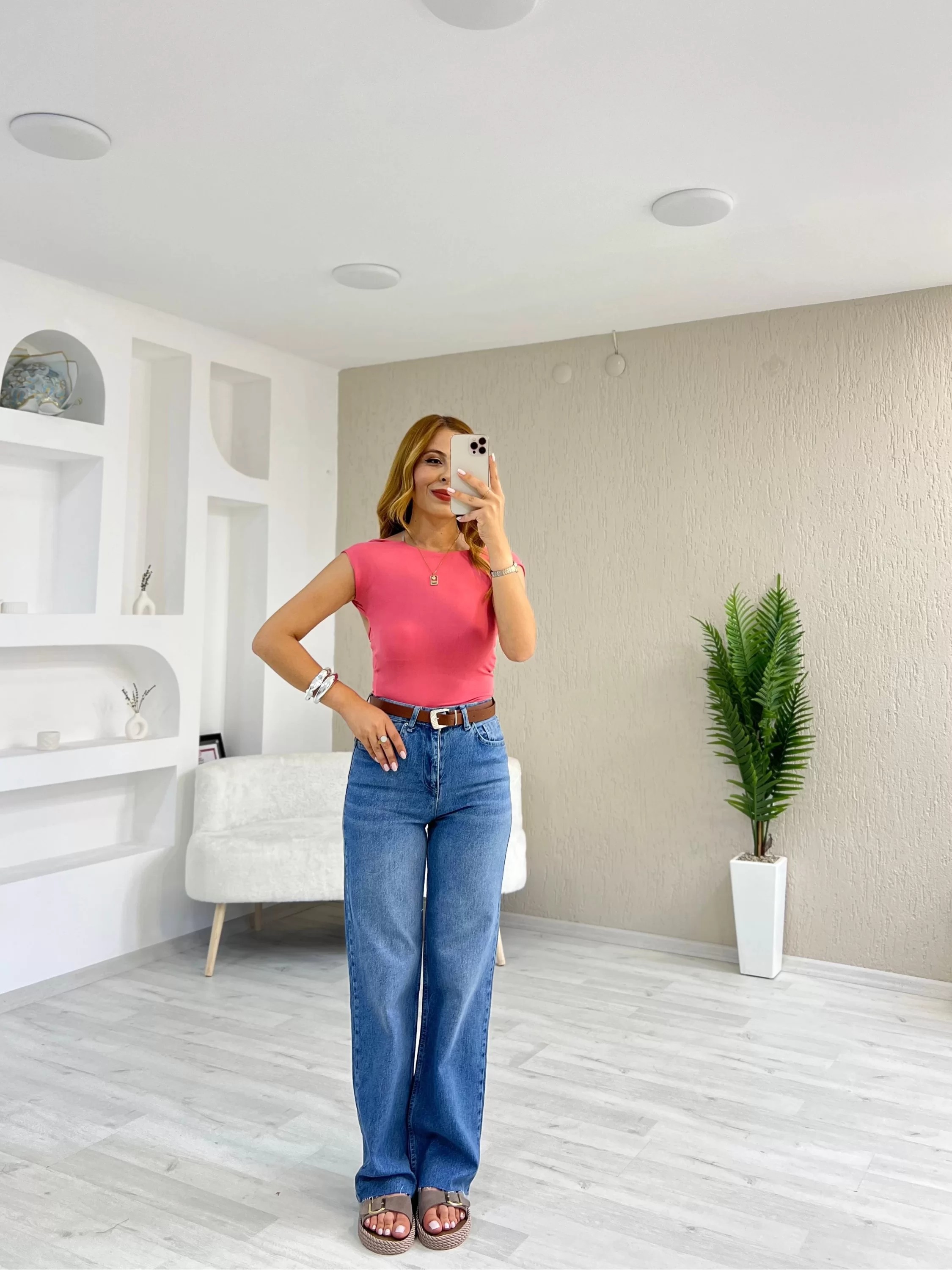 Sırt Dekolteli Sandy Kumaş Bluz Pembe