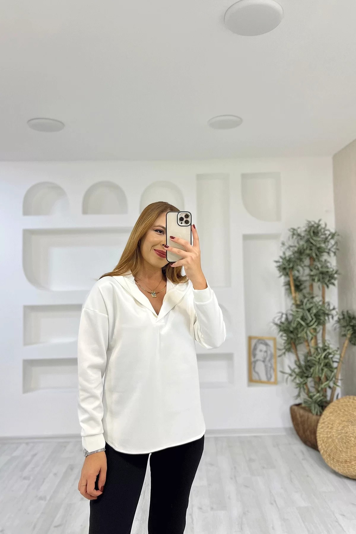 Scuba Kumaş Beyaz Sweatshirt