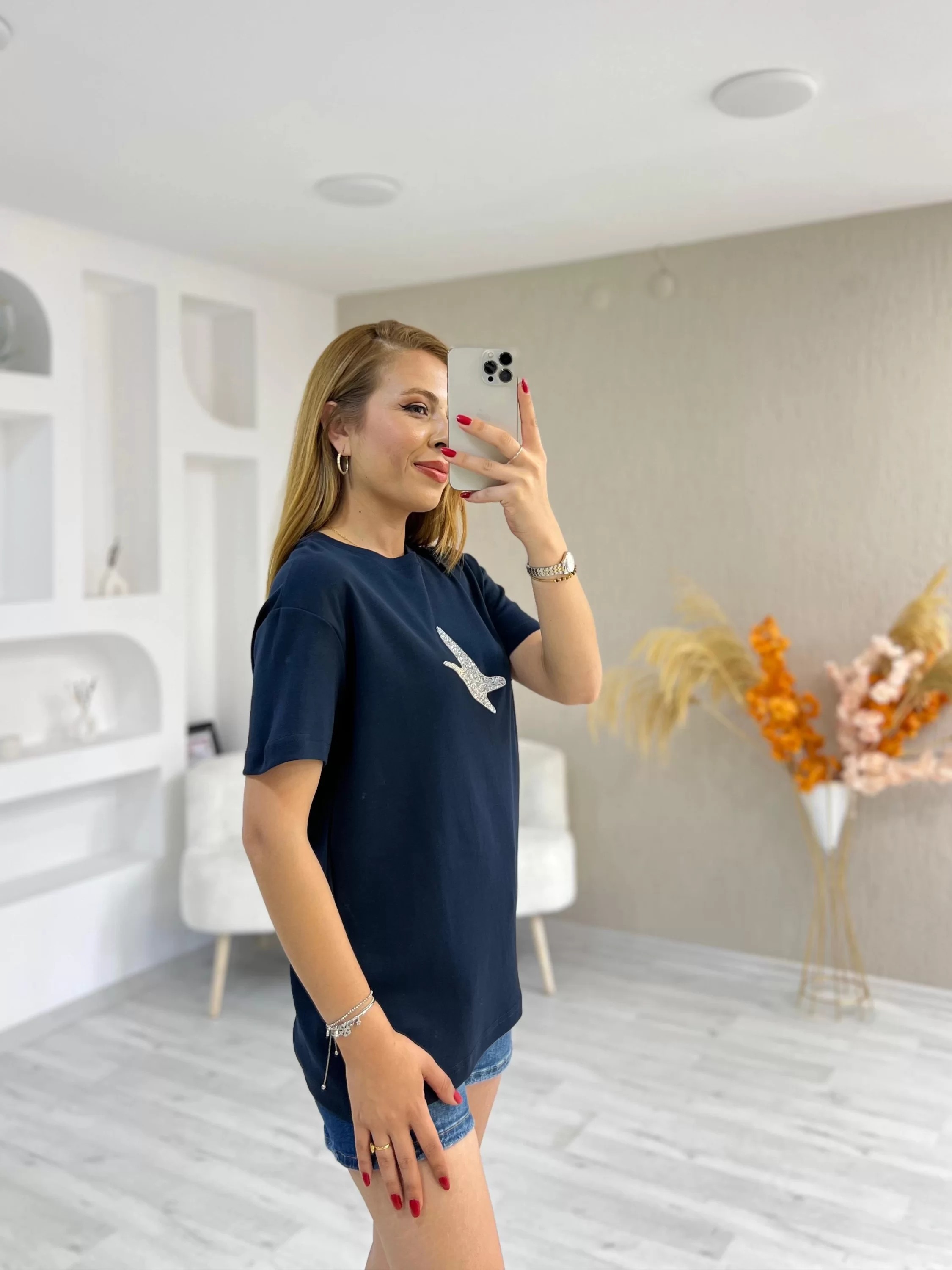 Orjinal Marka Beymen Taş Baskılı Tshirt Lacivert