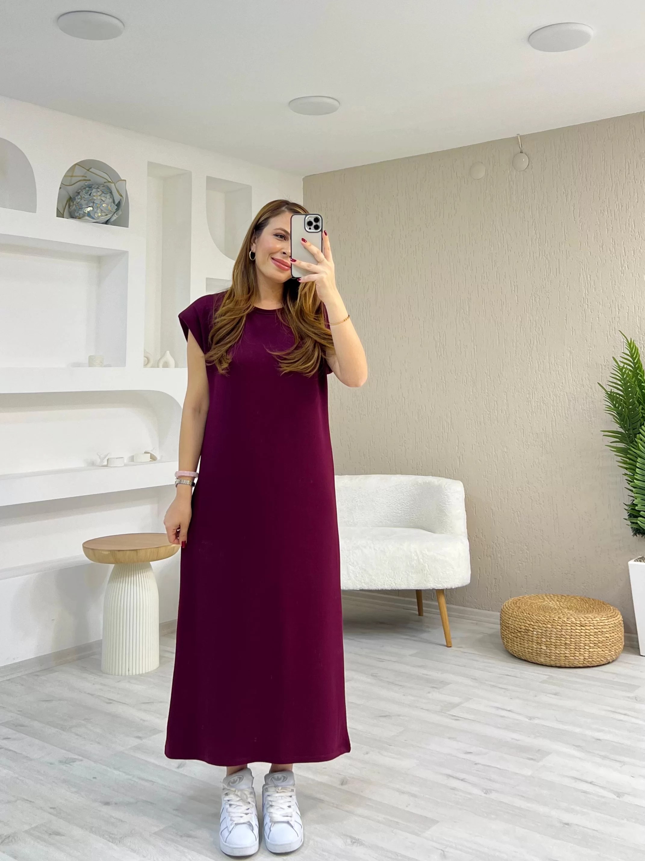 Vatkalı Modal Elbise Bordo