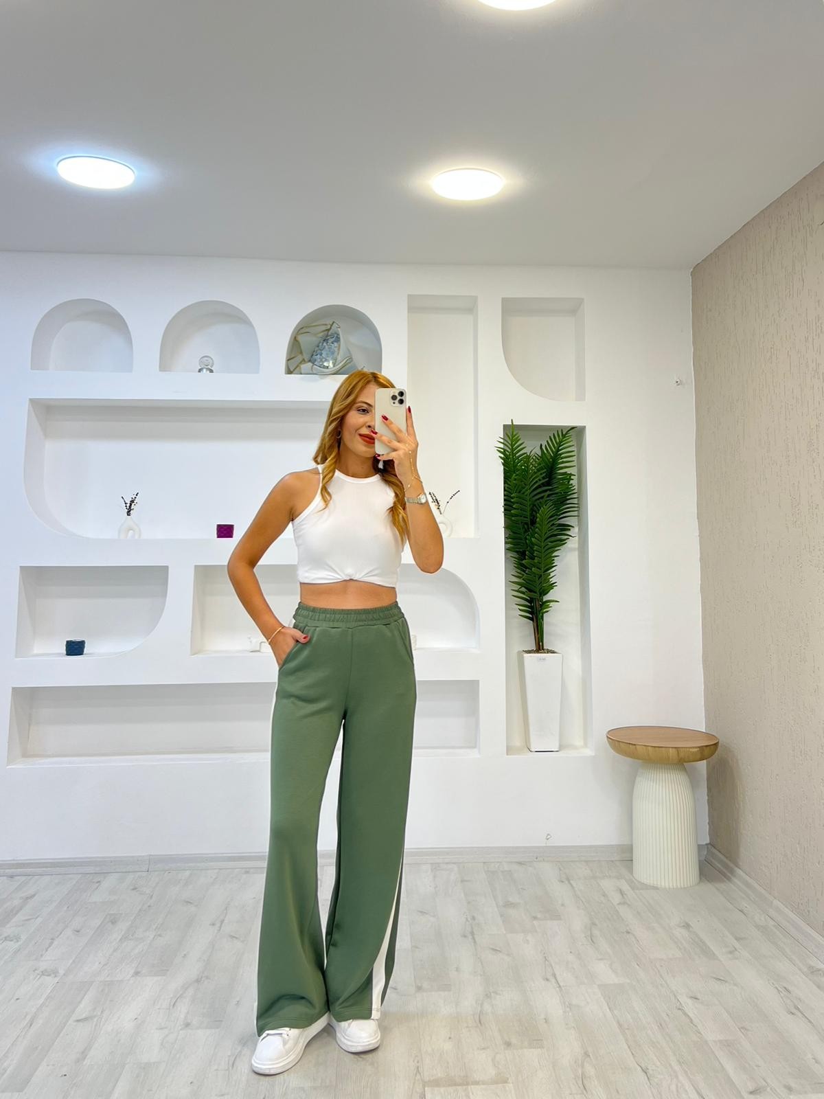 Üçgen Garnili Modal Pantolon - Yeşil