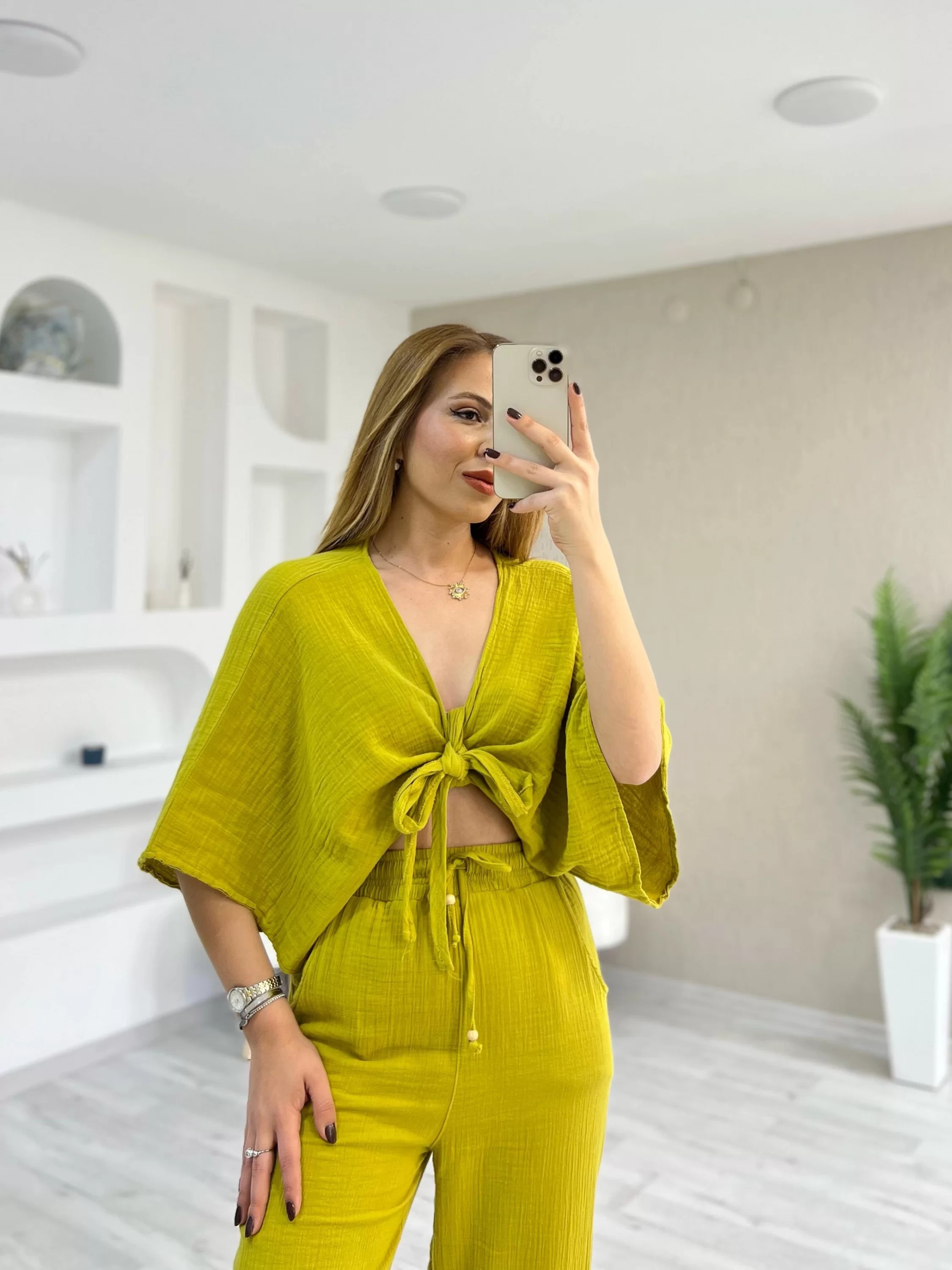 Müslin Kumaş Kimono Takım Yeşil