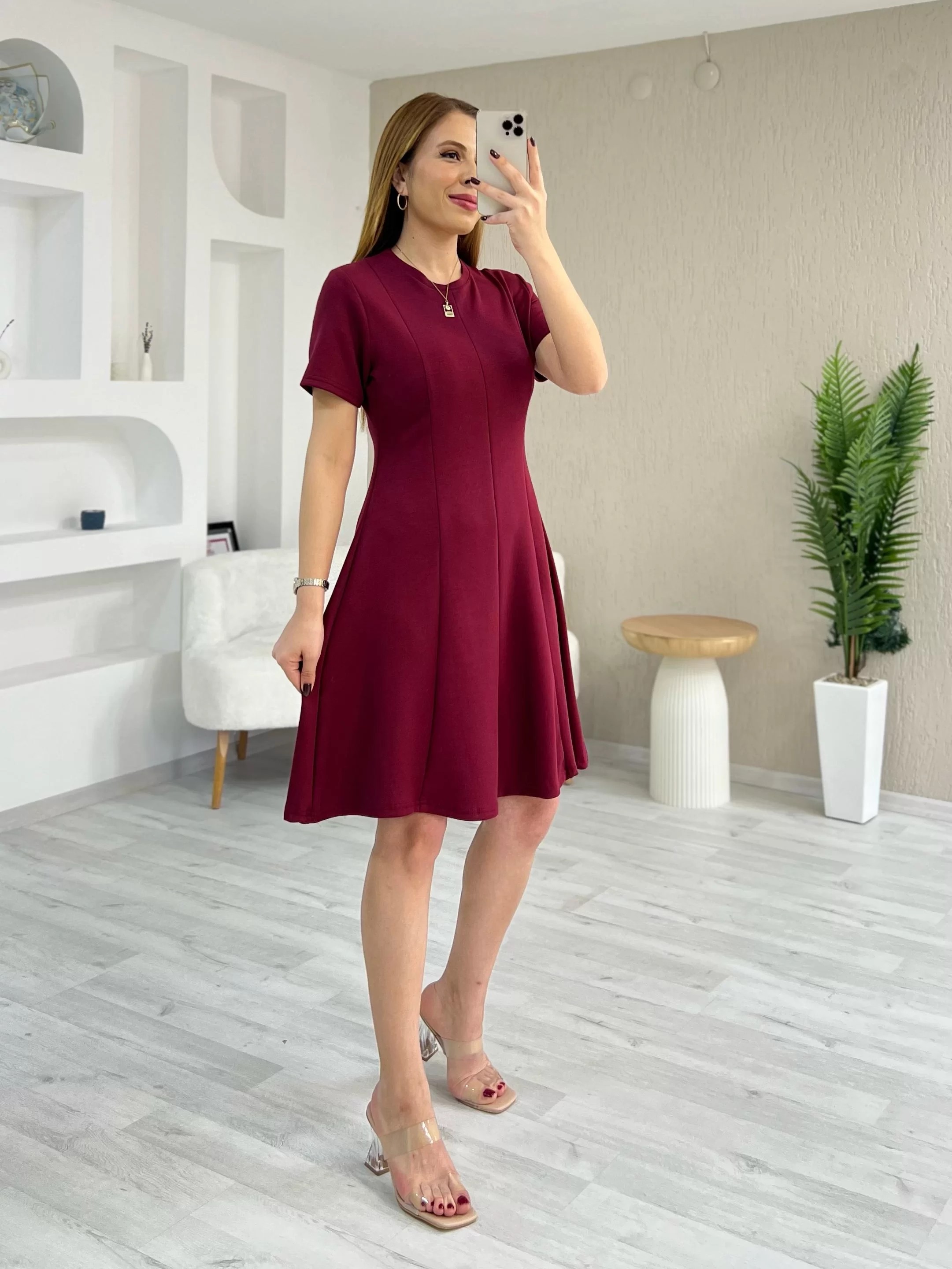 Dilim Detaylı Modal Kumaş Elbise Bordo