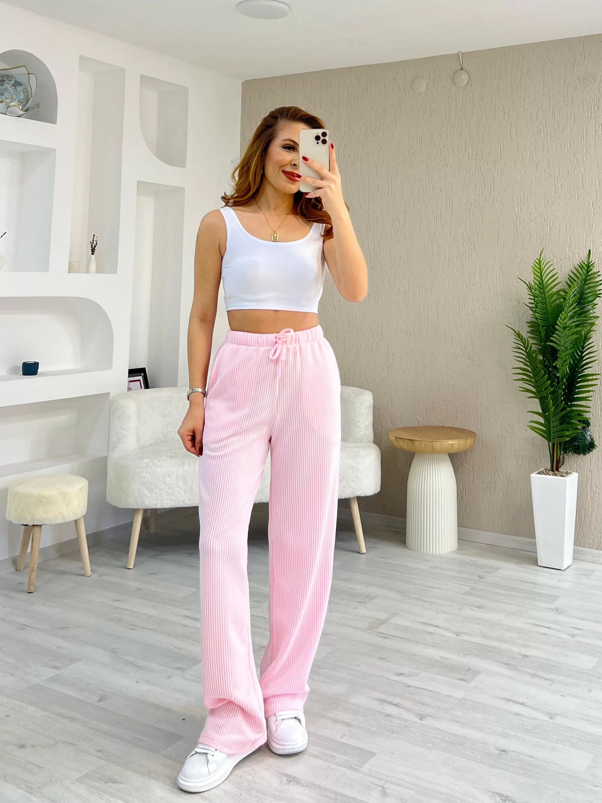 Stradivarius Çizgili Pantolon Pembe