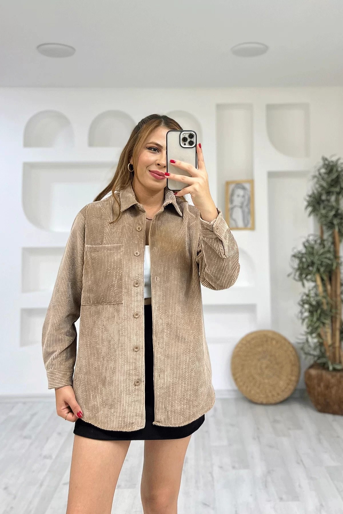 Zara Kadife Taba Gömlek