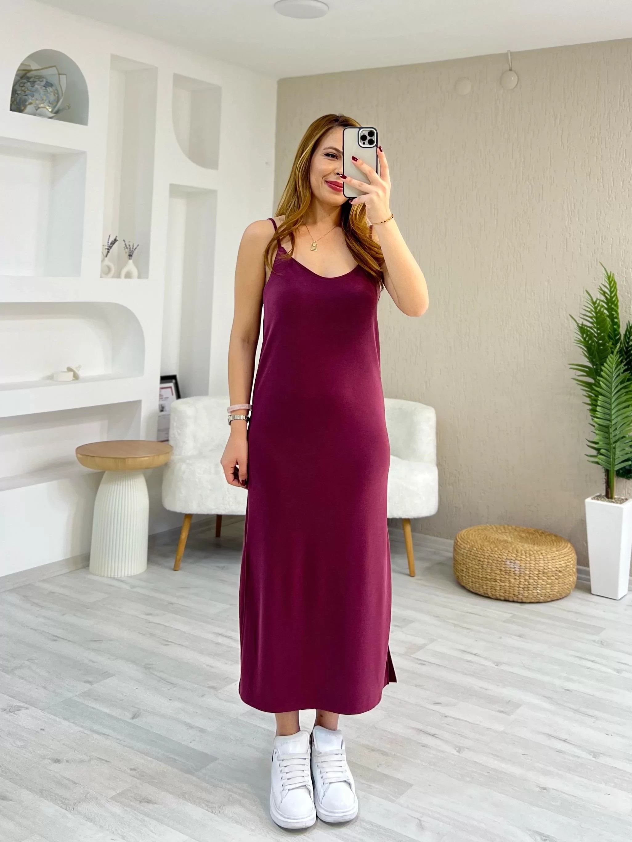 Oysho Askılı Pike Elbise Bordo