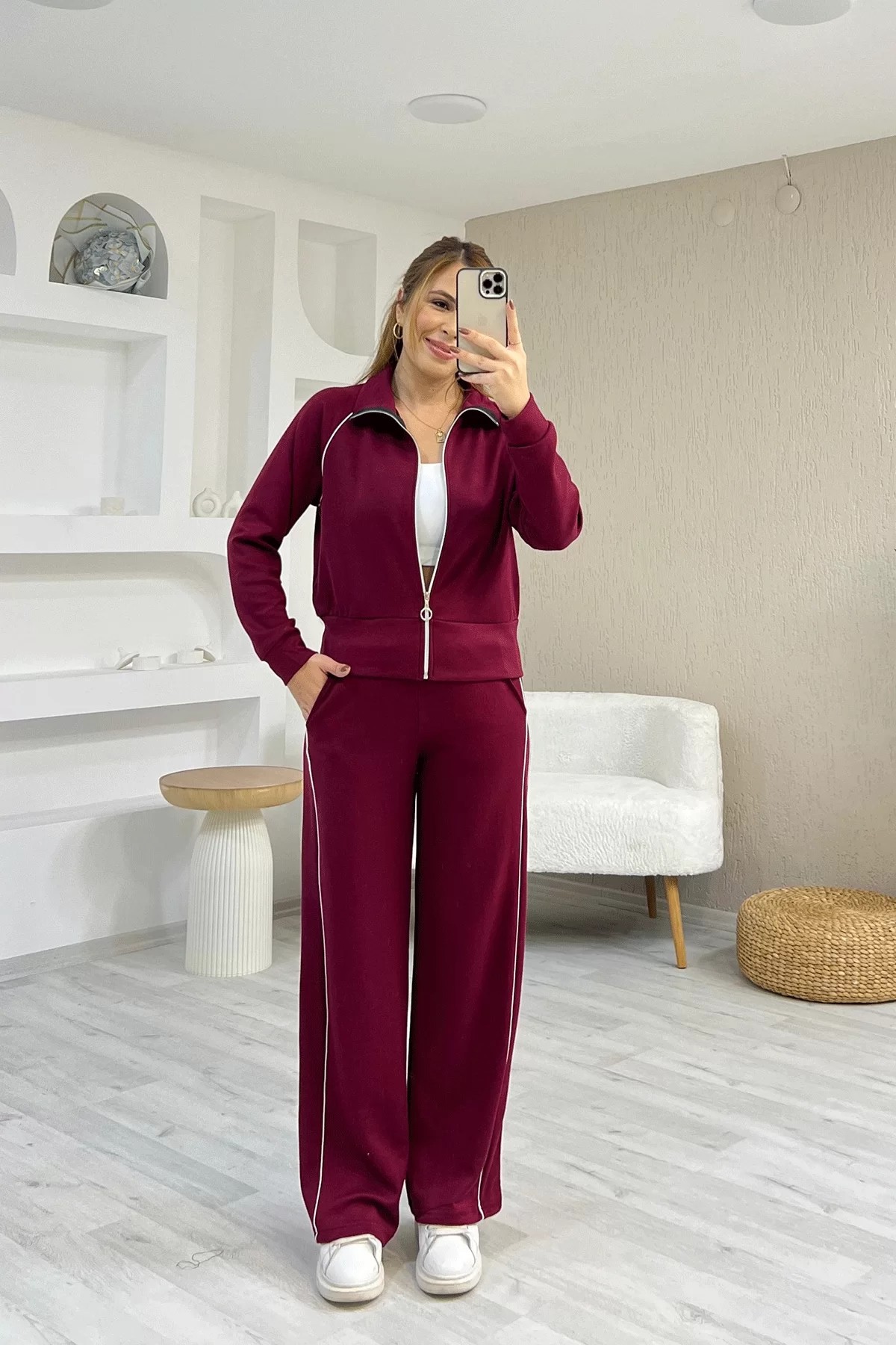 Oysho Kumaş Ara Biyeli Bordo Takım