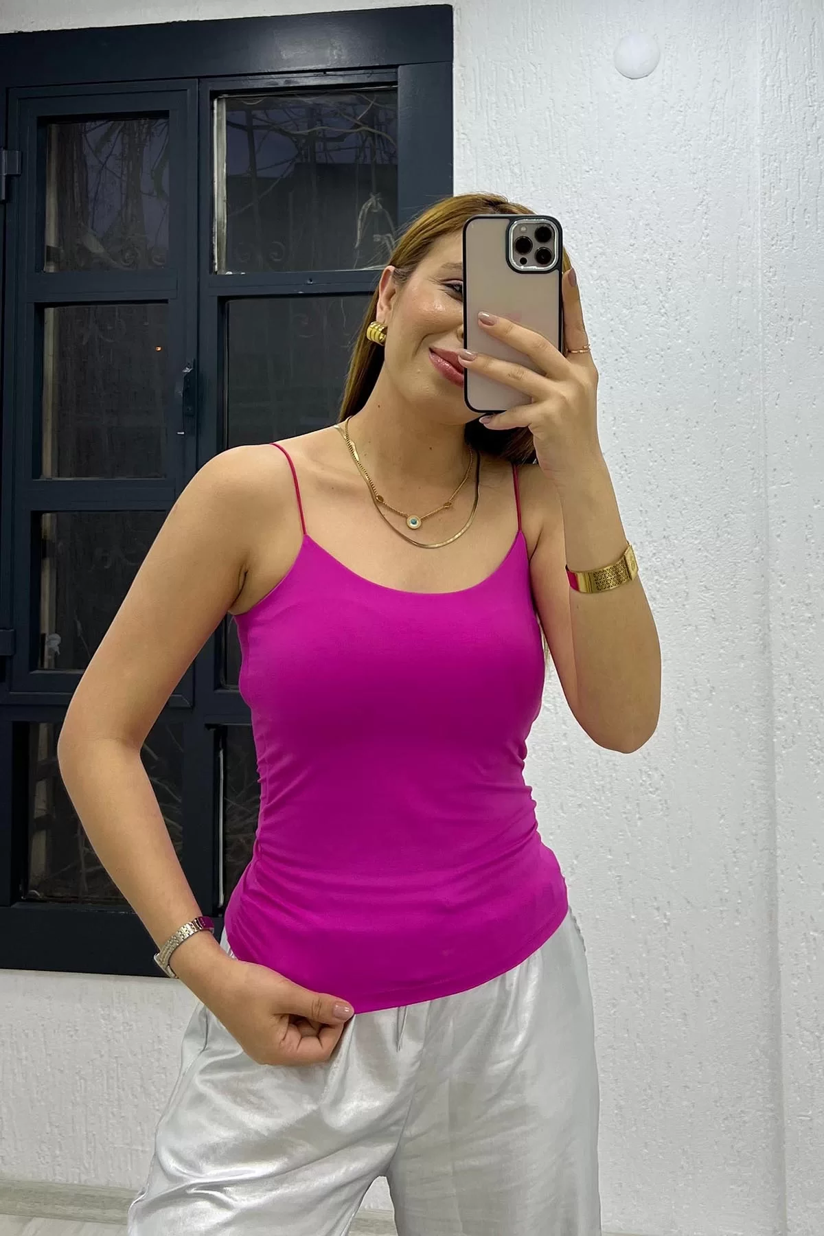 Sandy Kumaş İçi Tulumlu Atlet Fuşya