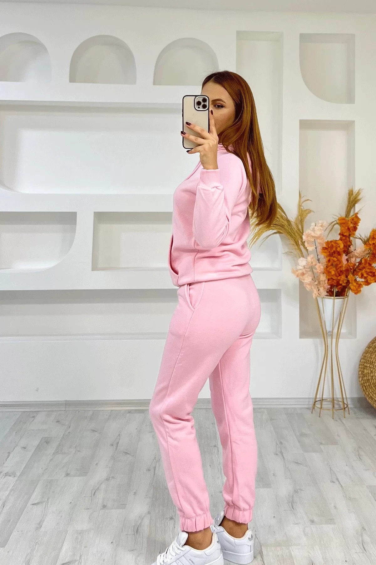 İçi Şardonlu Üç İplik Kapşonlu Pembe Takım