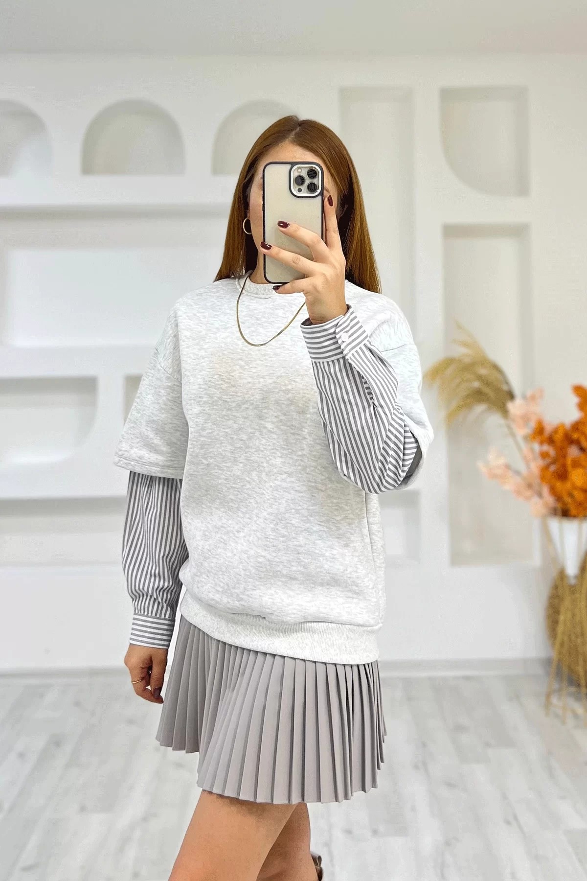 Orijinal Marka Gömlek Kol Gri Sweatshirt