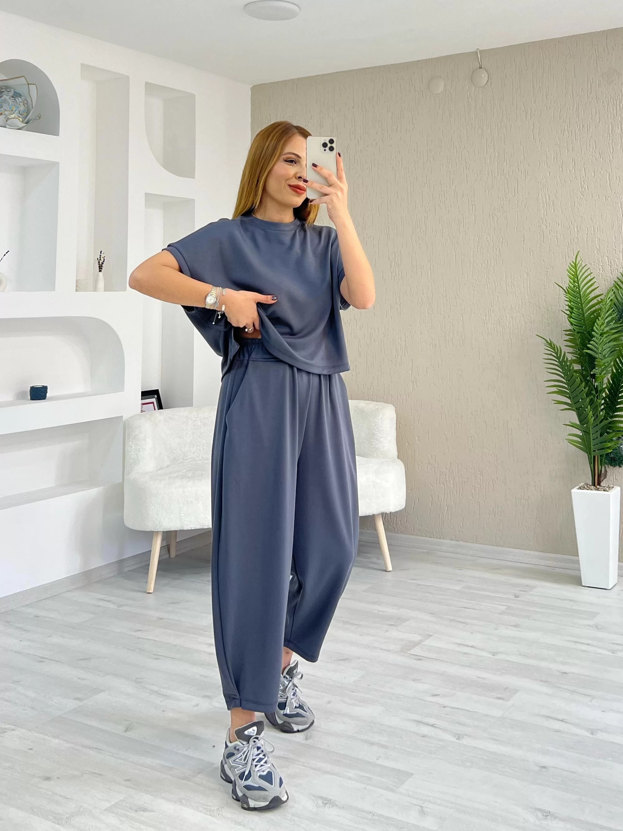 Modal Kumaş Şalvar Takım Antrasit