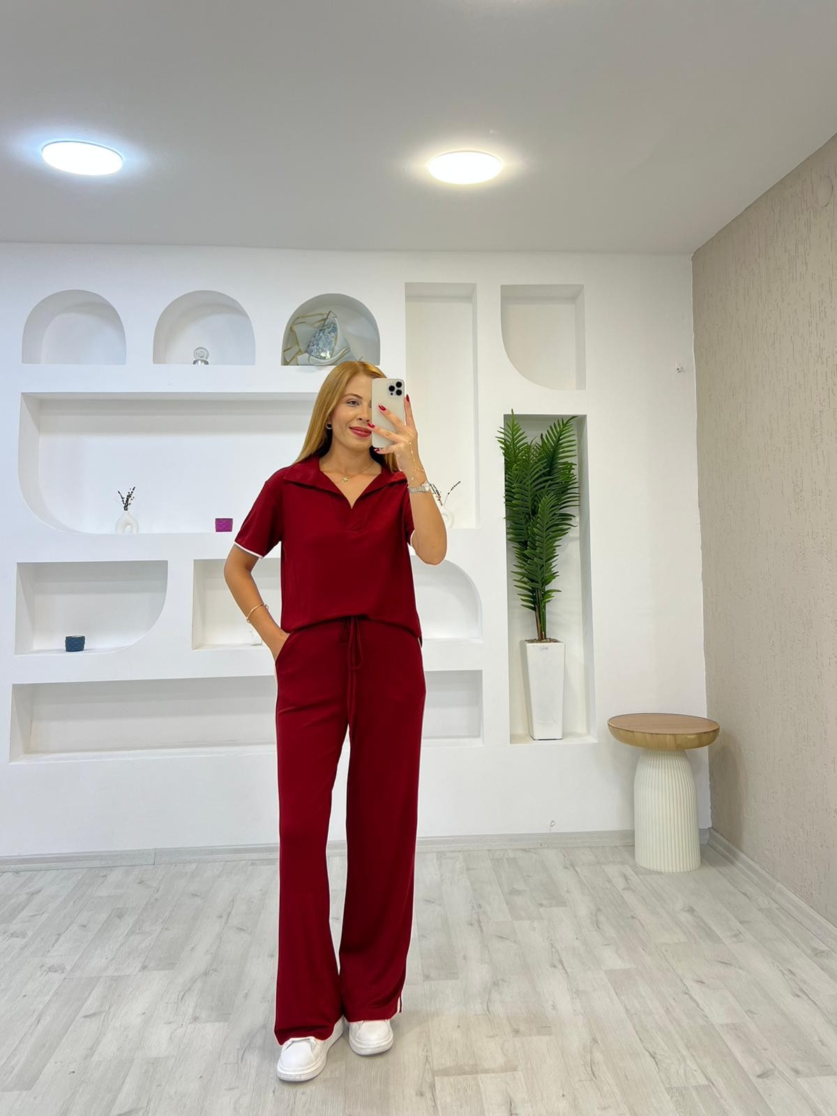 Modal Polo Yaka Tşört Patolon Takım - Bordo