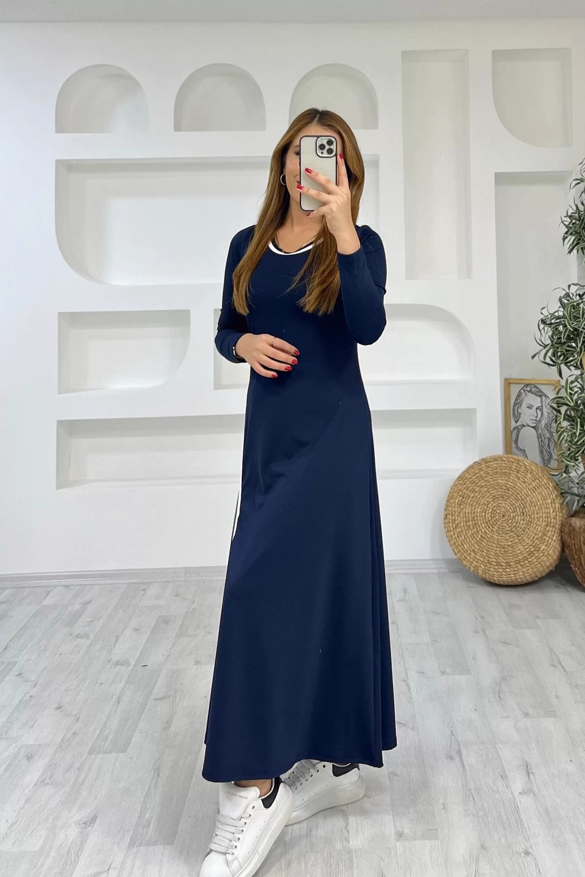 Biye Detay Maxi Lacivert Elbise