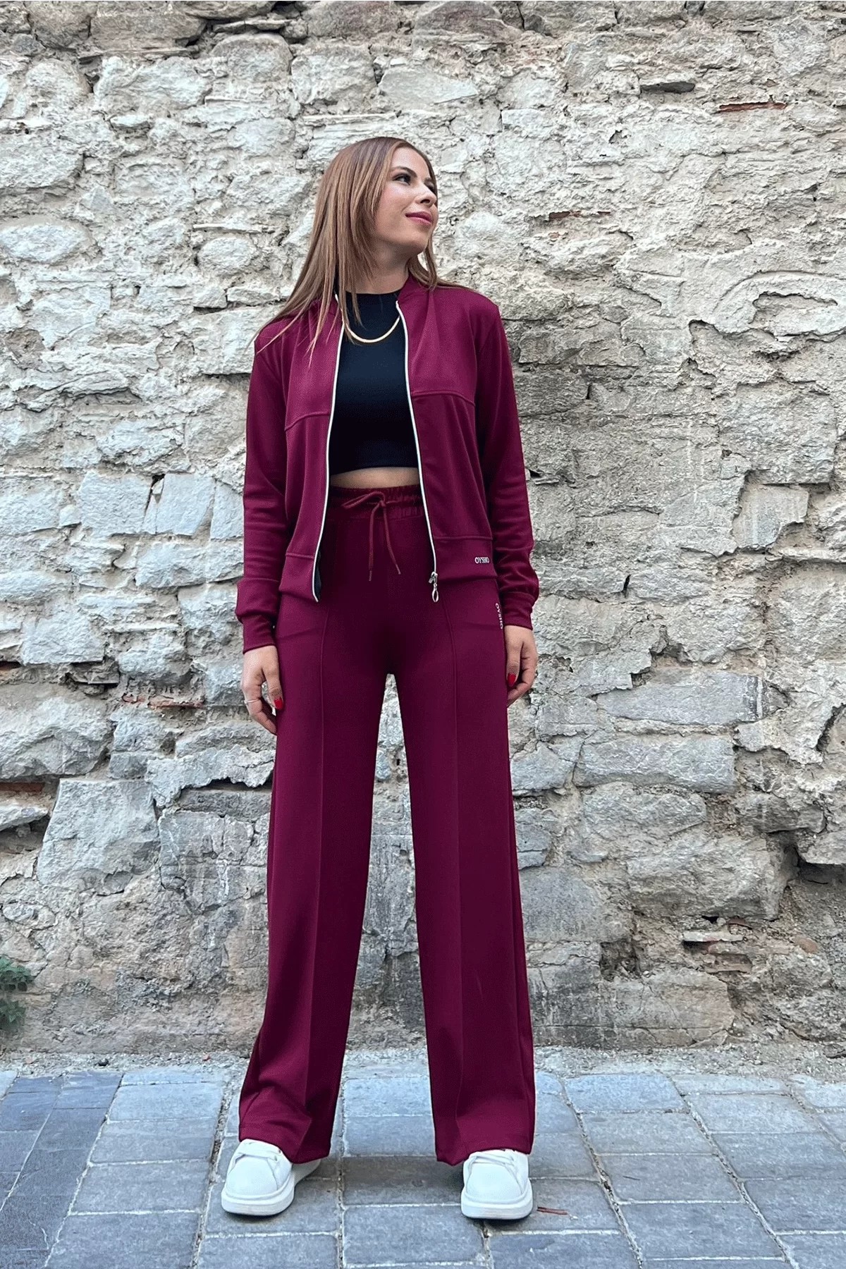 Fermuarlı Hakim Yaka Oysho Bordo Takım