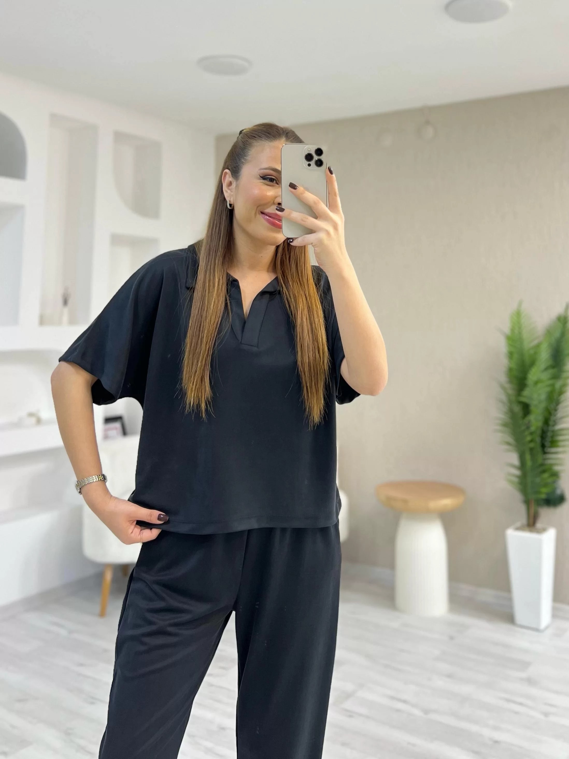 Oysho Polo Yaka Pike Takım Siyah