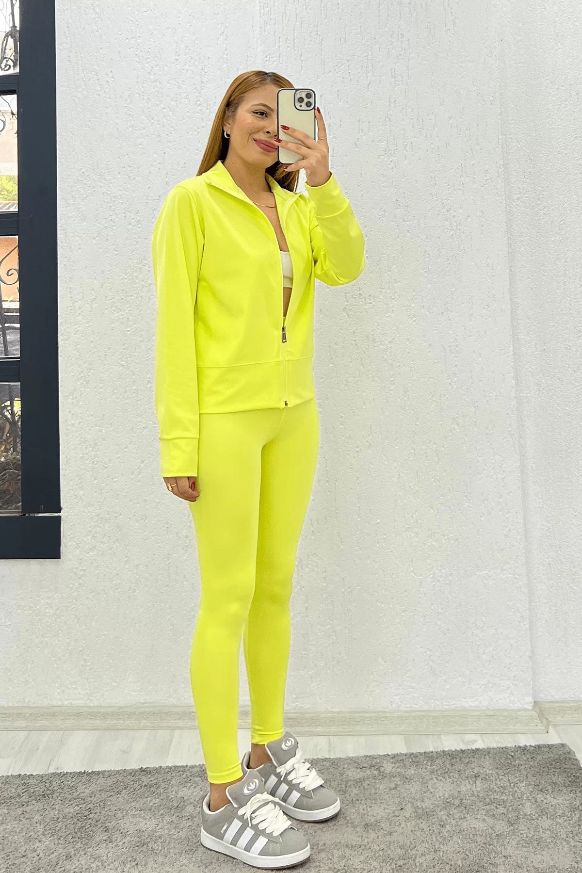 Oysho Fermuarlı Tayt Takım Neon Sarı