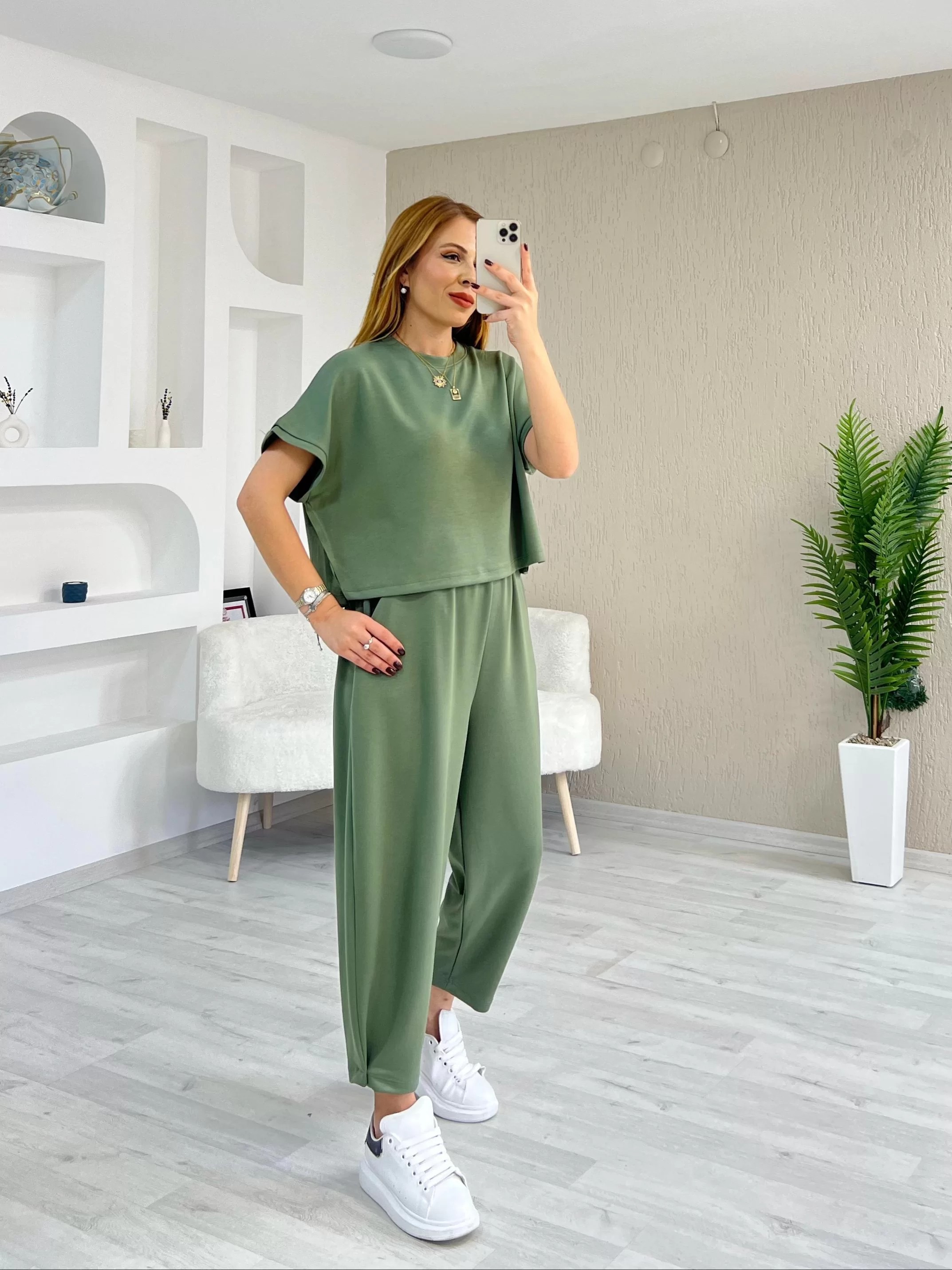 Modal Kumaş Şalvar Takım Yeşil