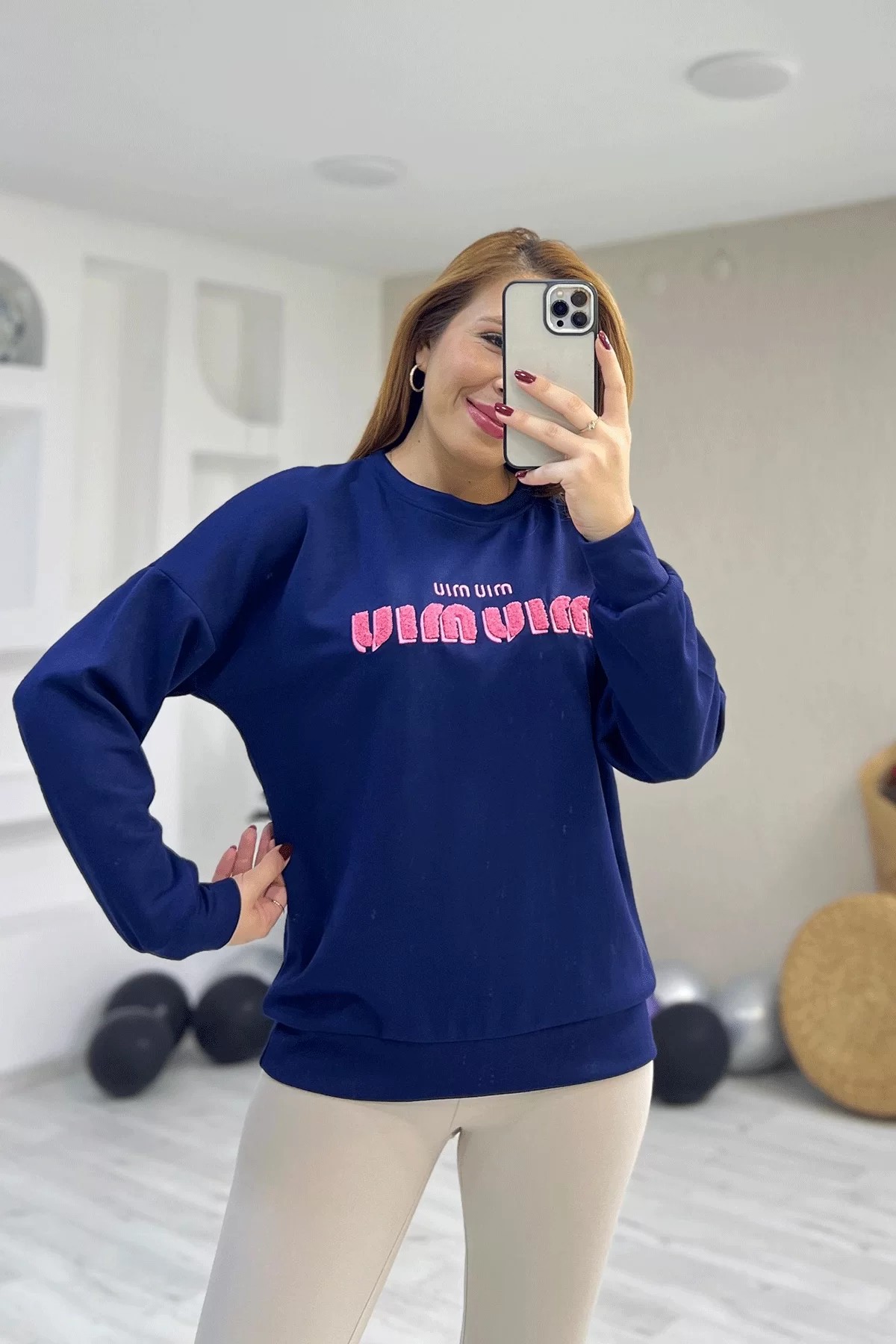 Miu Nakışlı Lacivert Sweatshirt