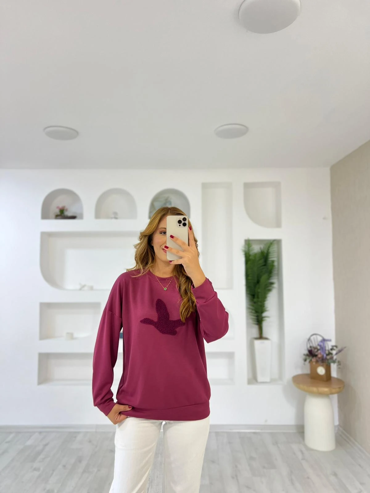 Modal Süzene Kuş Nakışlı Sweat 