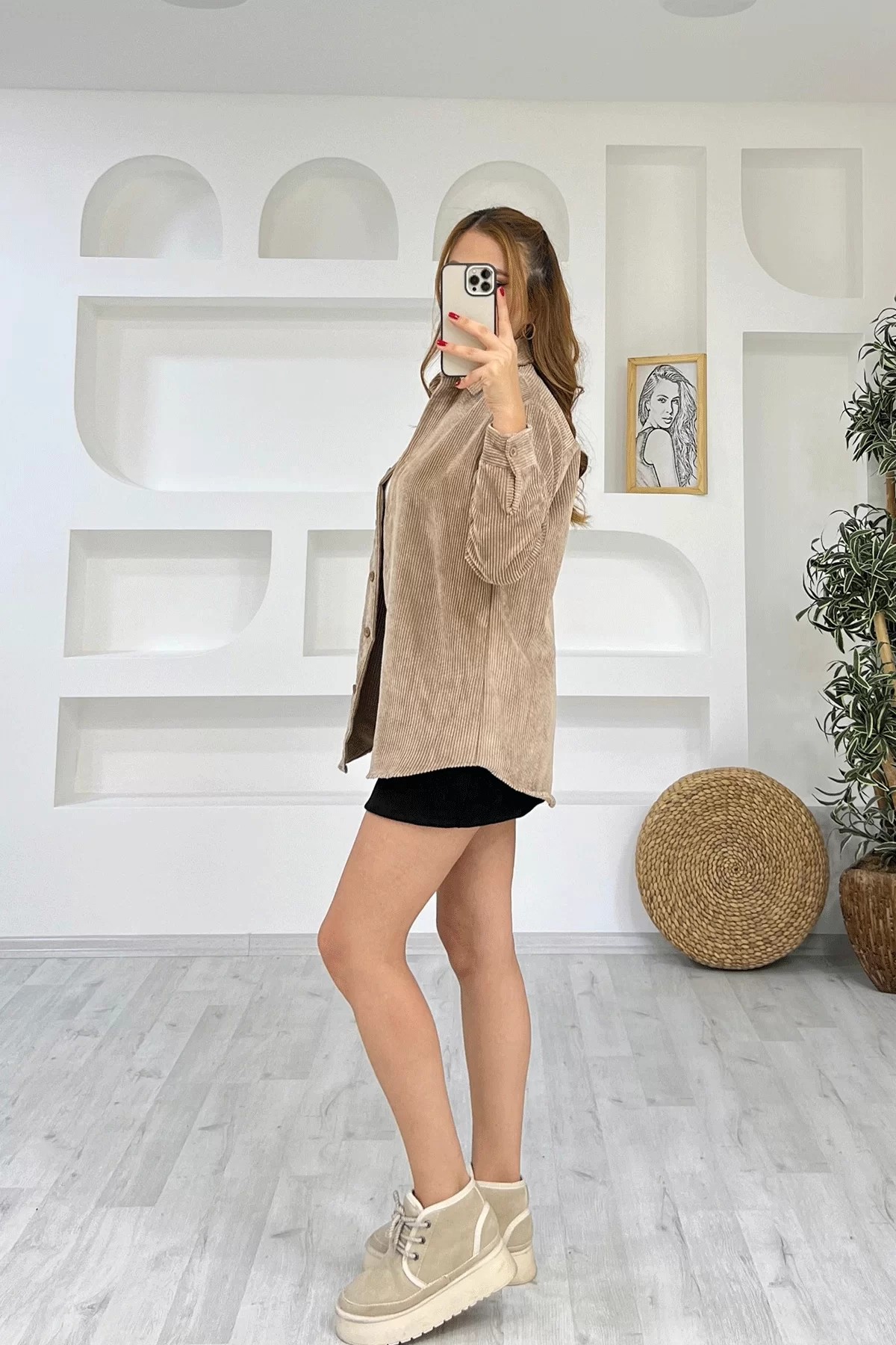 Zara Kadife Taba Gömlek