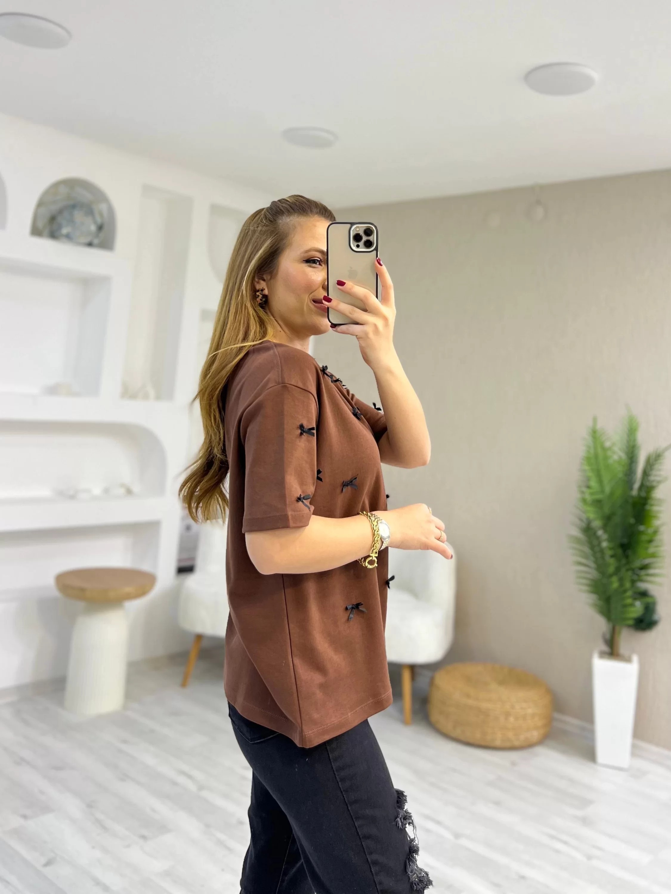 Kurdela Baskılı Kahverengi Tshirt