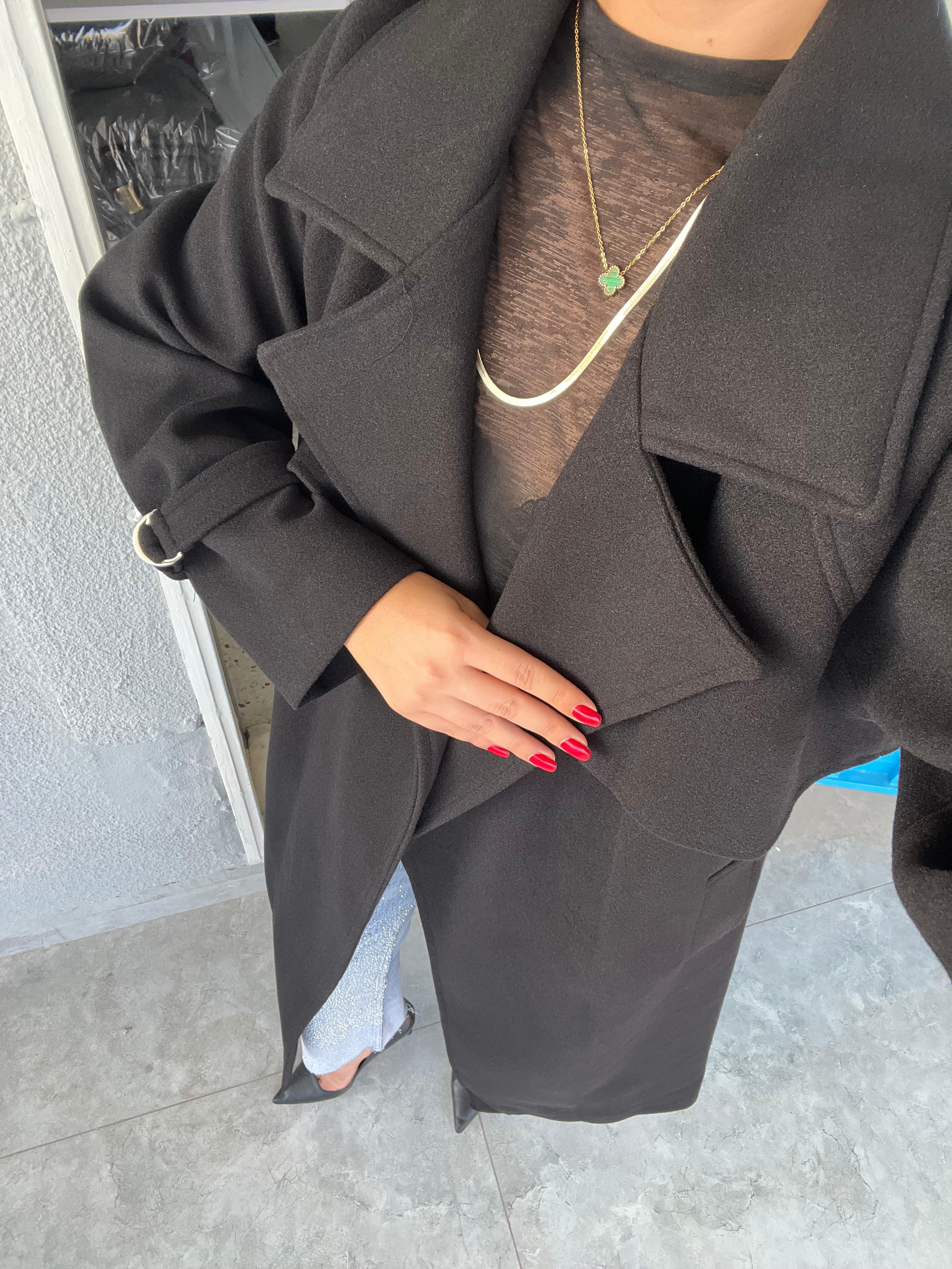 Rüzgarlıklı Uzun Kaşe Kaban