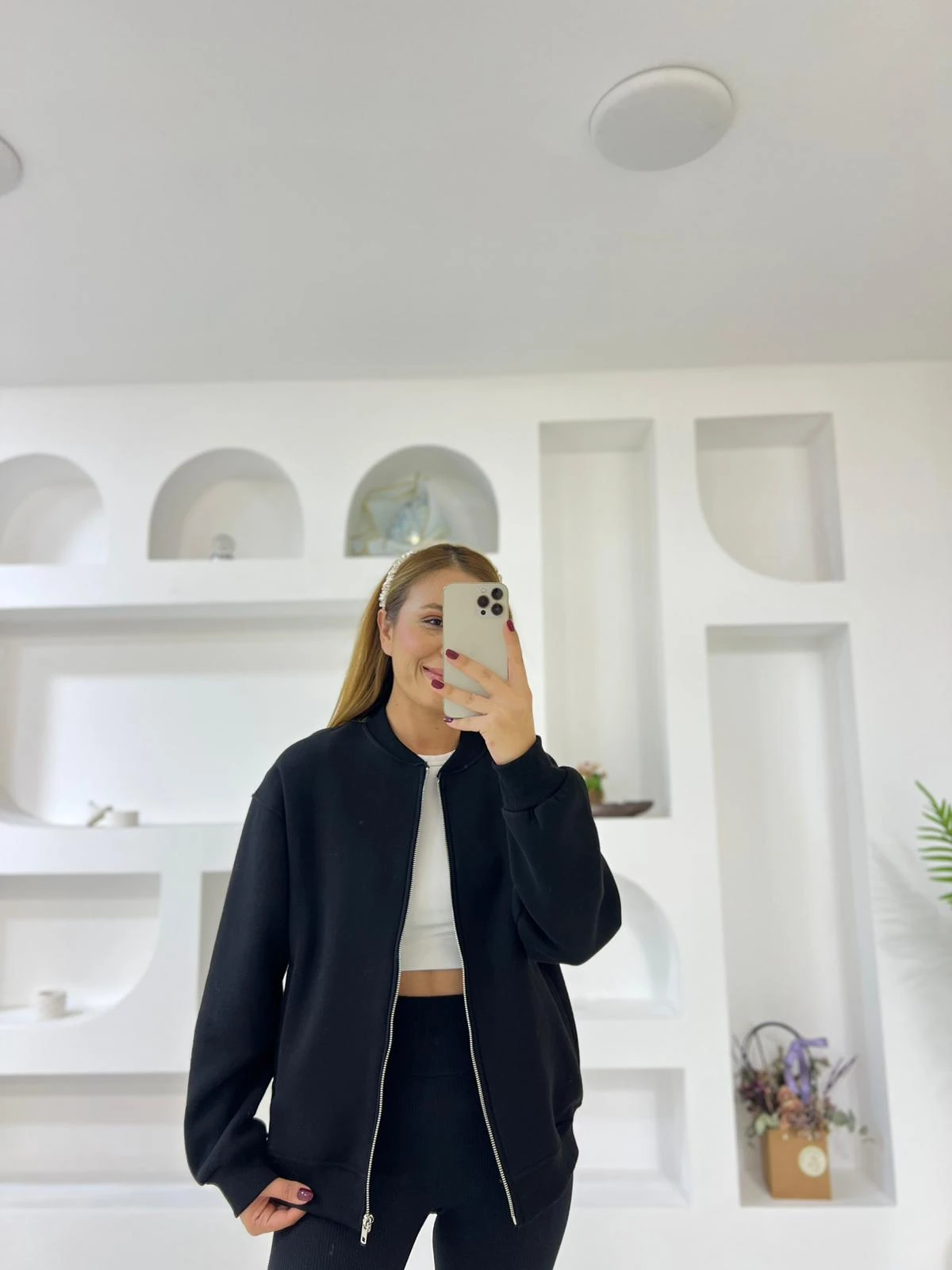 Fermuarlı Kolej Ceket - Siyah