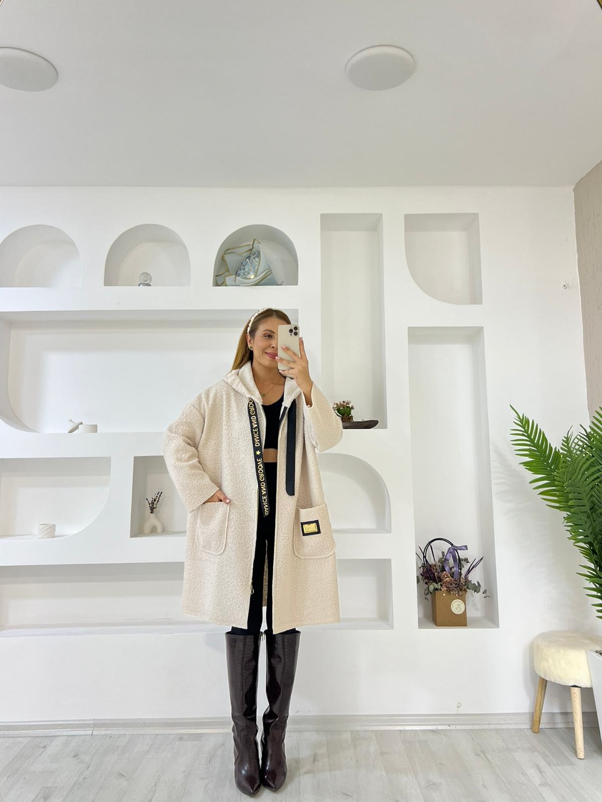 ZR Uzun Fermuarlı Buklet Ceket - Bej