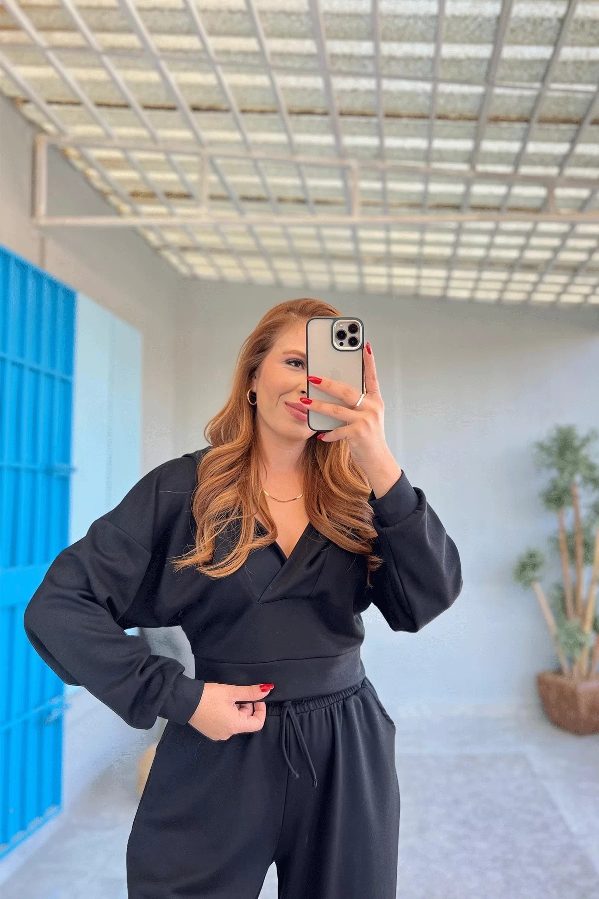 Oysho Crop Siyah Takım