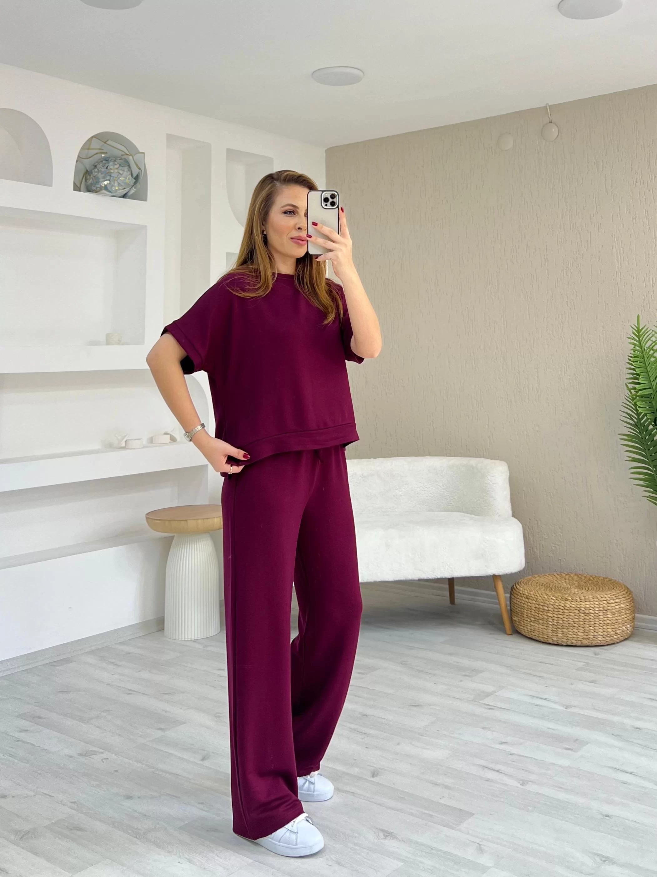 Kısa Kollu Modal Bordo Takım