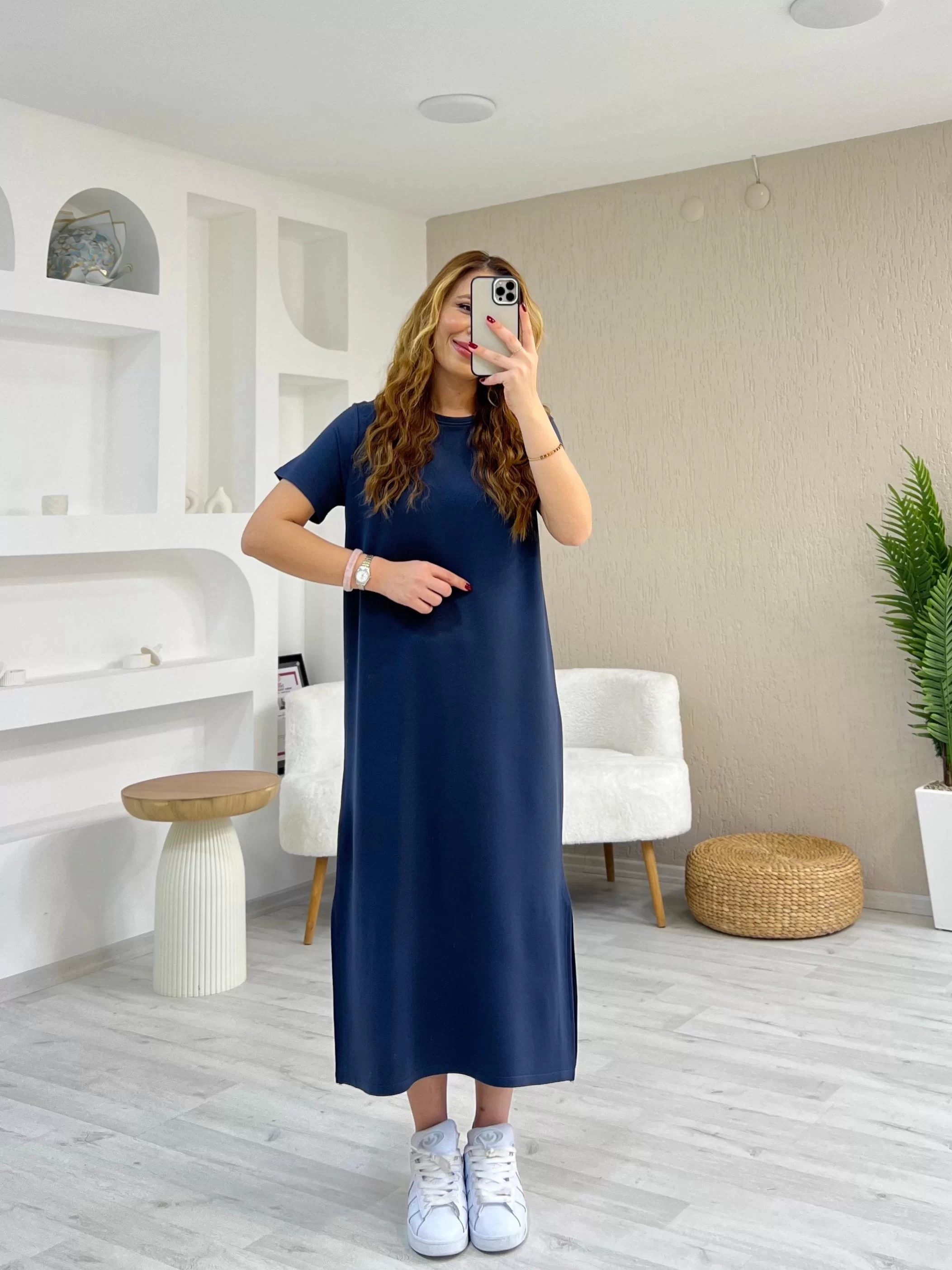Yırtmaçlı Modal Elbise Antrasit