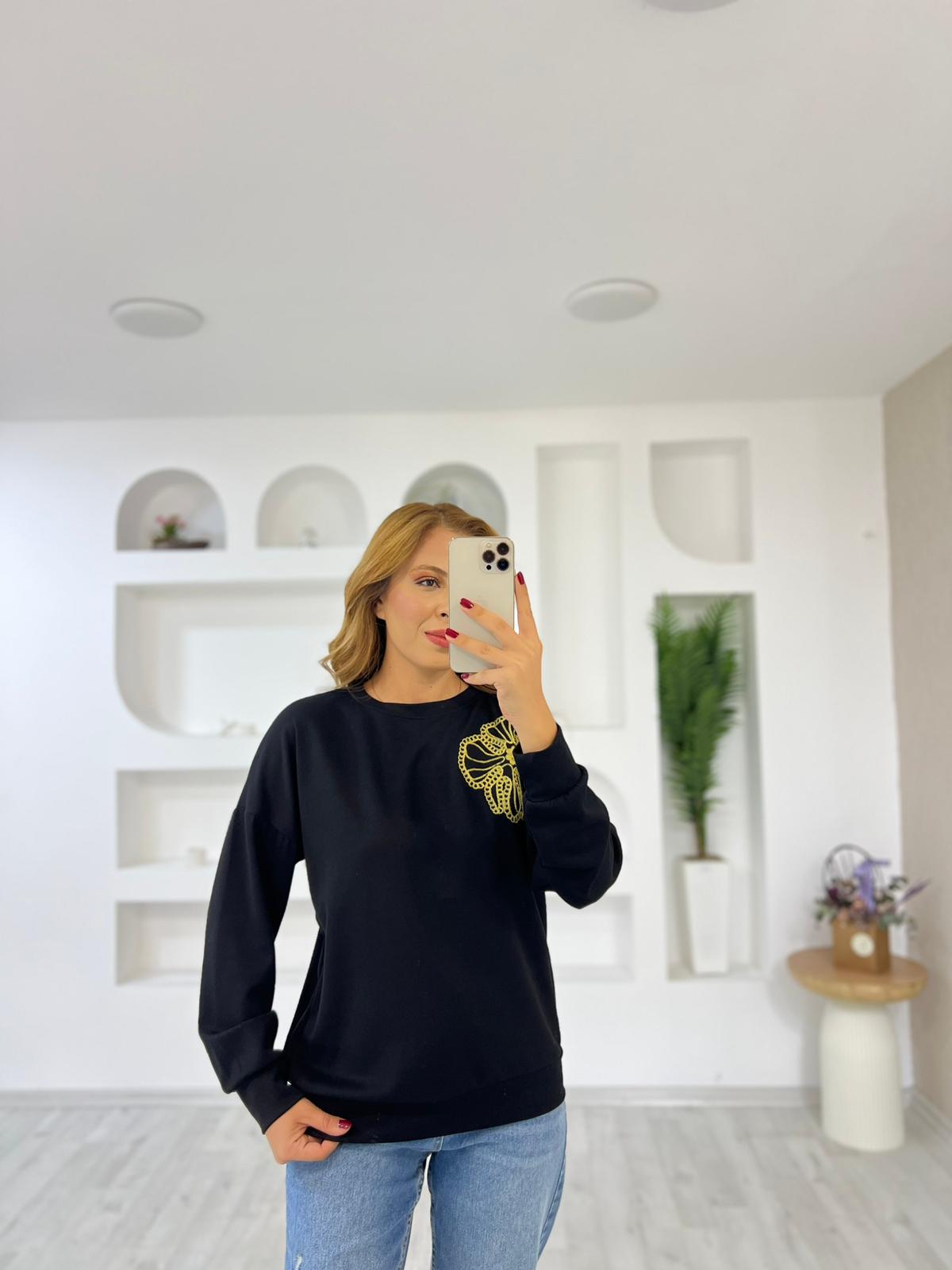 Süzene Çiçek Nakışlı Sewat - Siyah