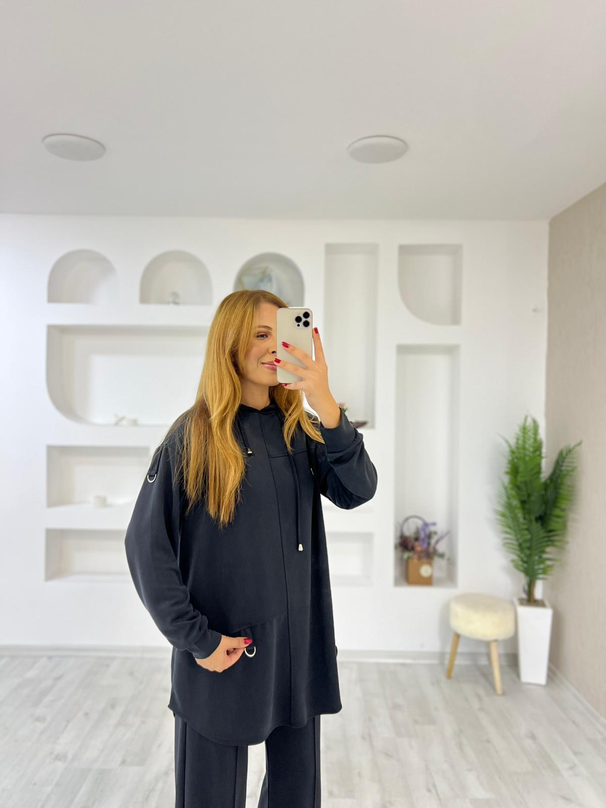 Oys Toka Detaylı Tunik Takım - Antrasit