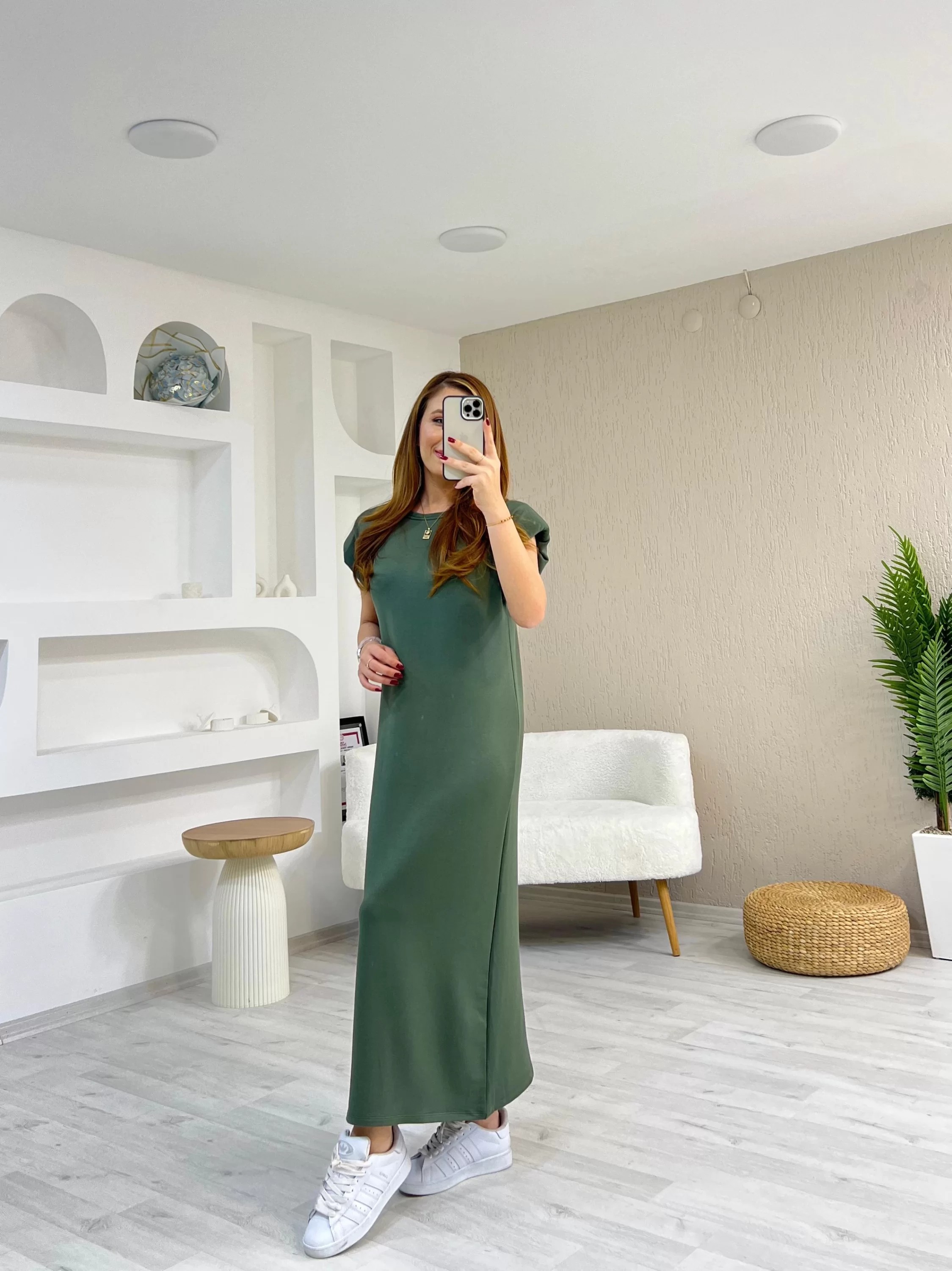 Vatkalı Modal Elbise Yeşil